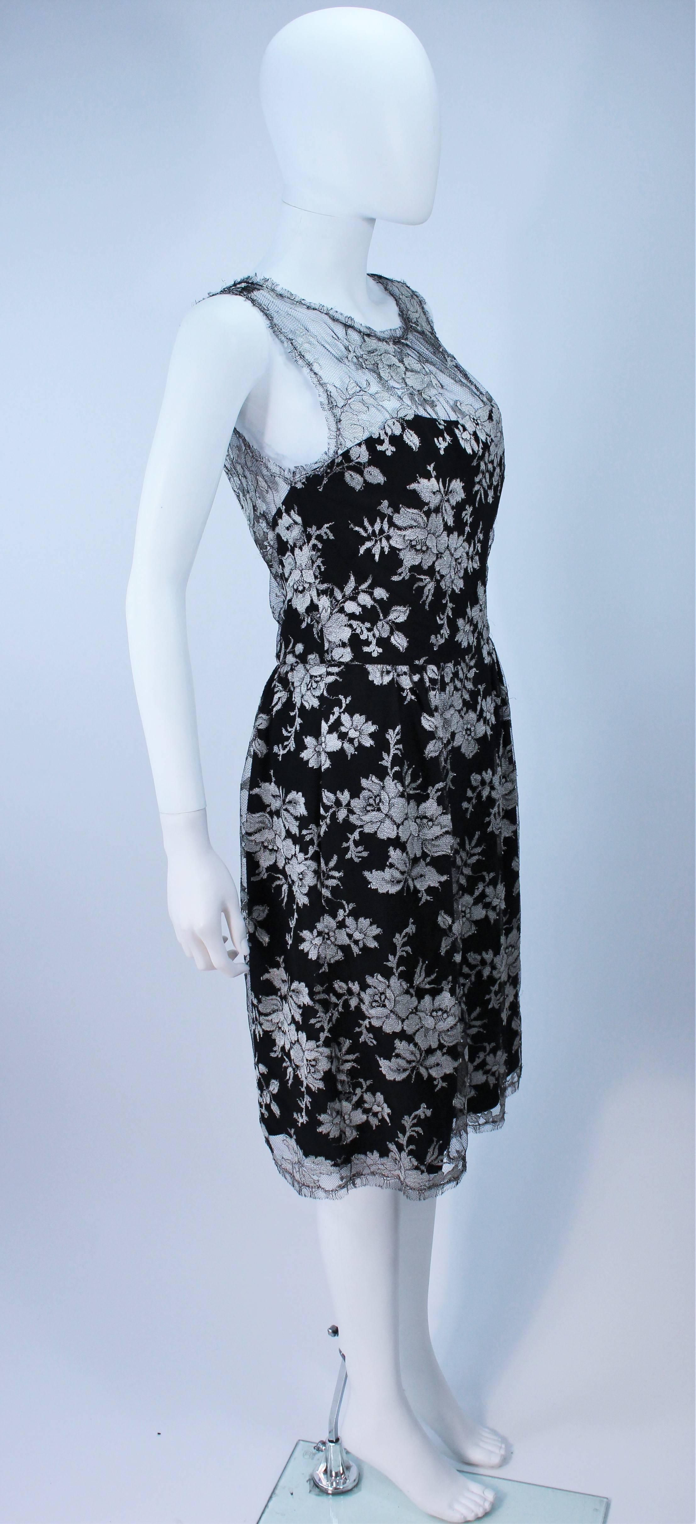 MONIQUE LHUILLER Black and Silver Lace Cocktail Dress Size 10 In Excellent Condition For Sale In Los Angeles, CA