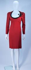 BOB MACKIE Burnished Red Silk Dress with Black Beaded Bow Neckline Size 8