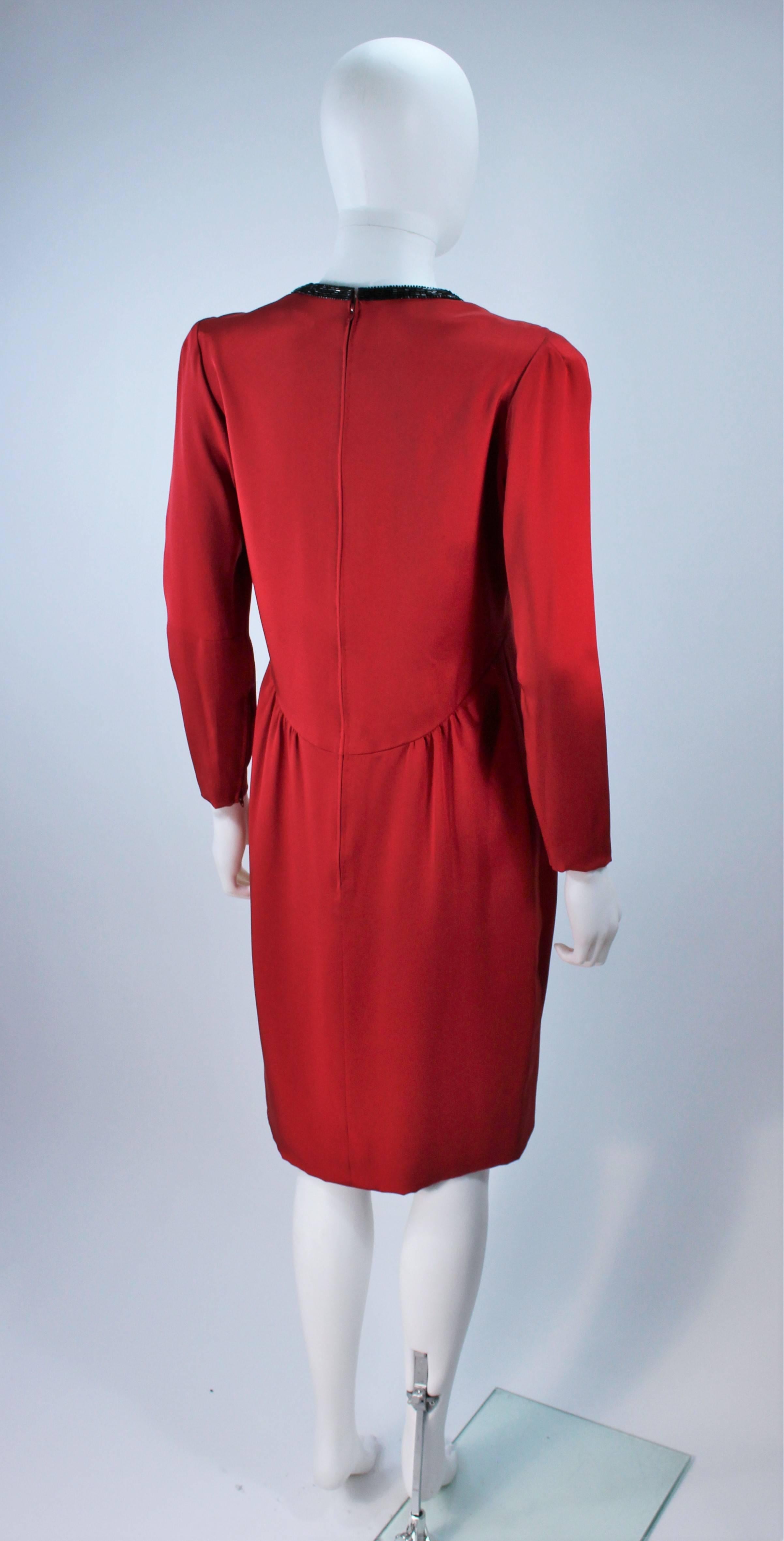 BOB MACKIE Burnished Red Silk Dress with Black Beaded Bow Neckline Size 8 For Sale 3