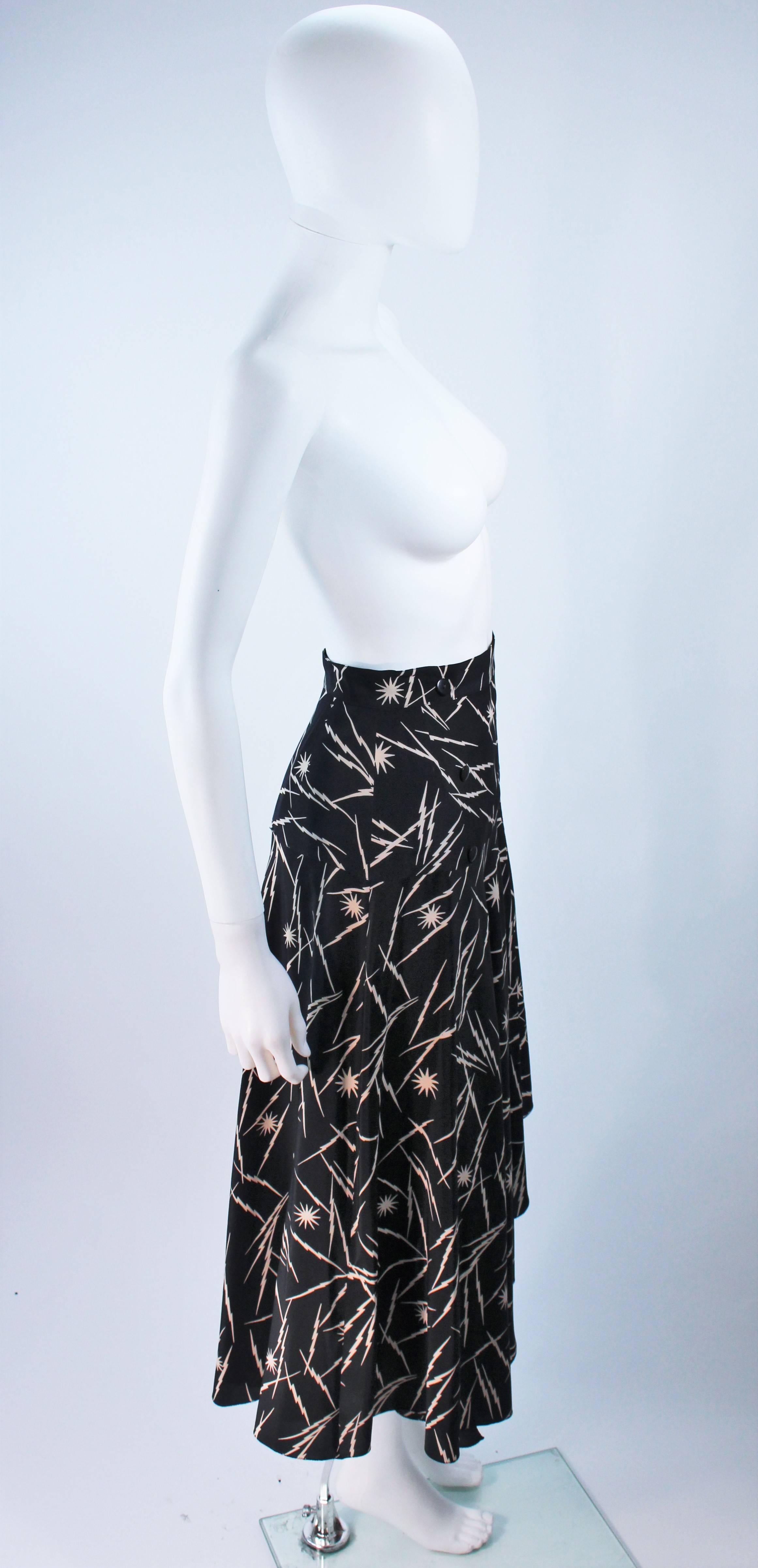 KRIZIA Electrified Black Silk Print Draped Wrap Skirt Size 2 4 For Sale 1