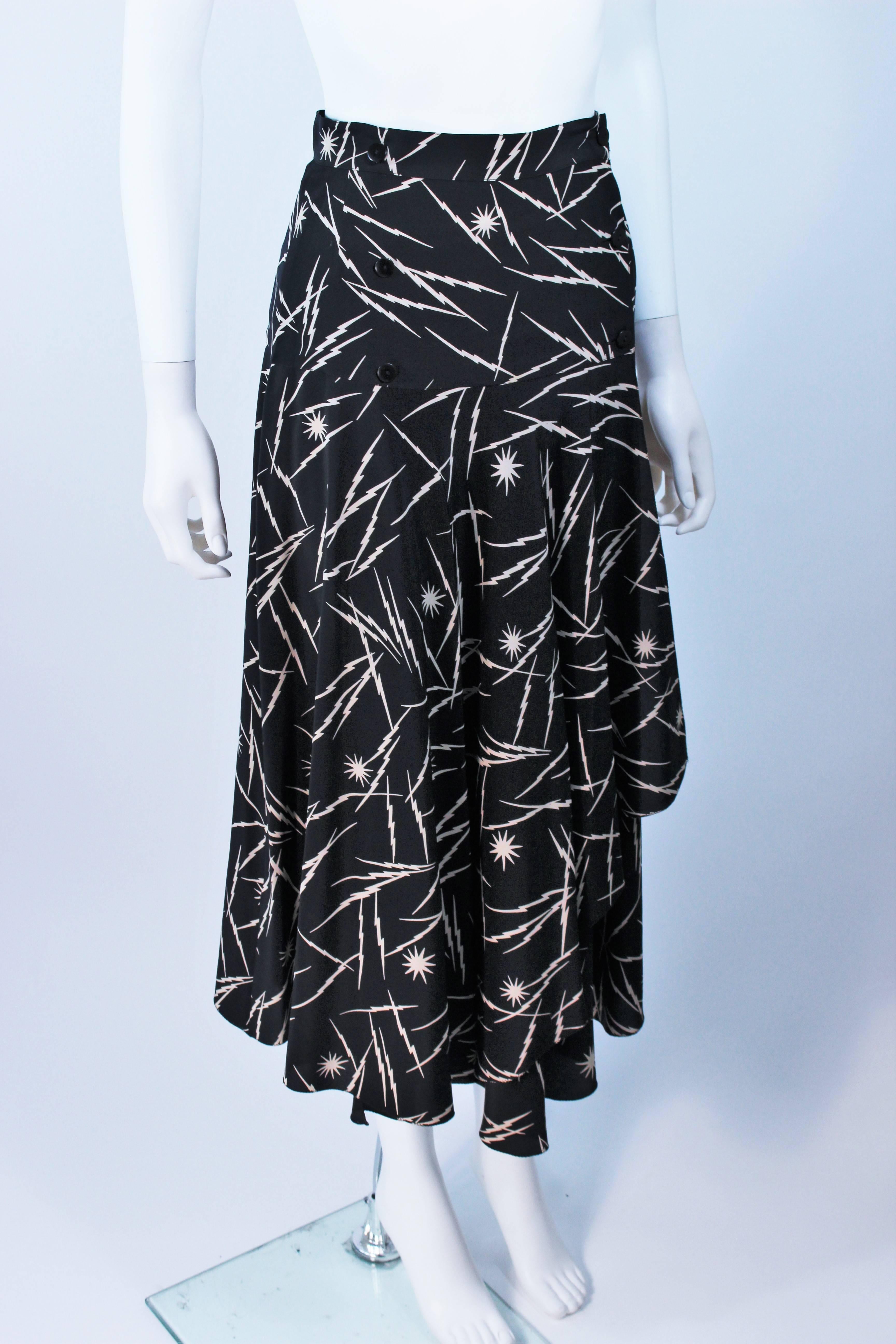 Women's KRIZIA Electrified Black Silk Print Draped Wrap Skirt Size 2 4 For Sale