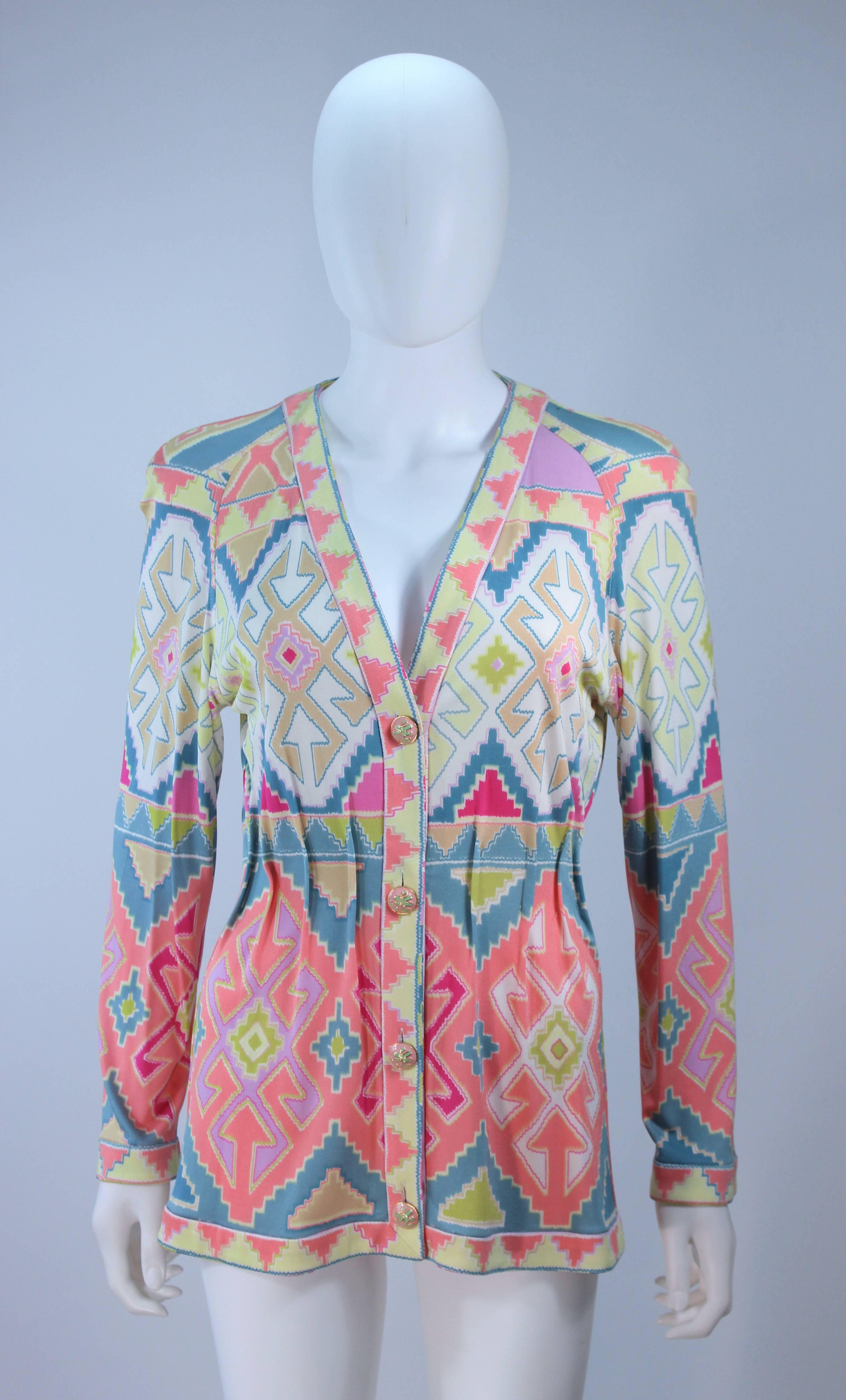 UNGARO Silk Printed Jersey Set with Leggings and Blouse Enamel Buttons Size 4 6 3
