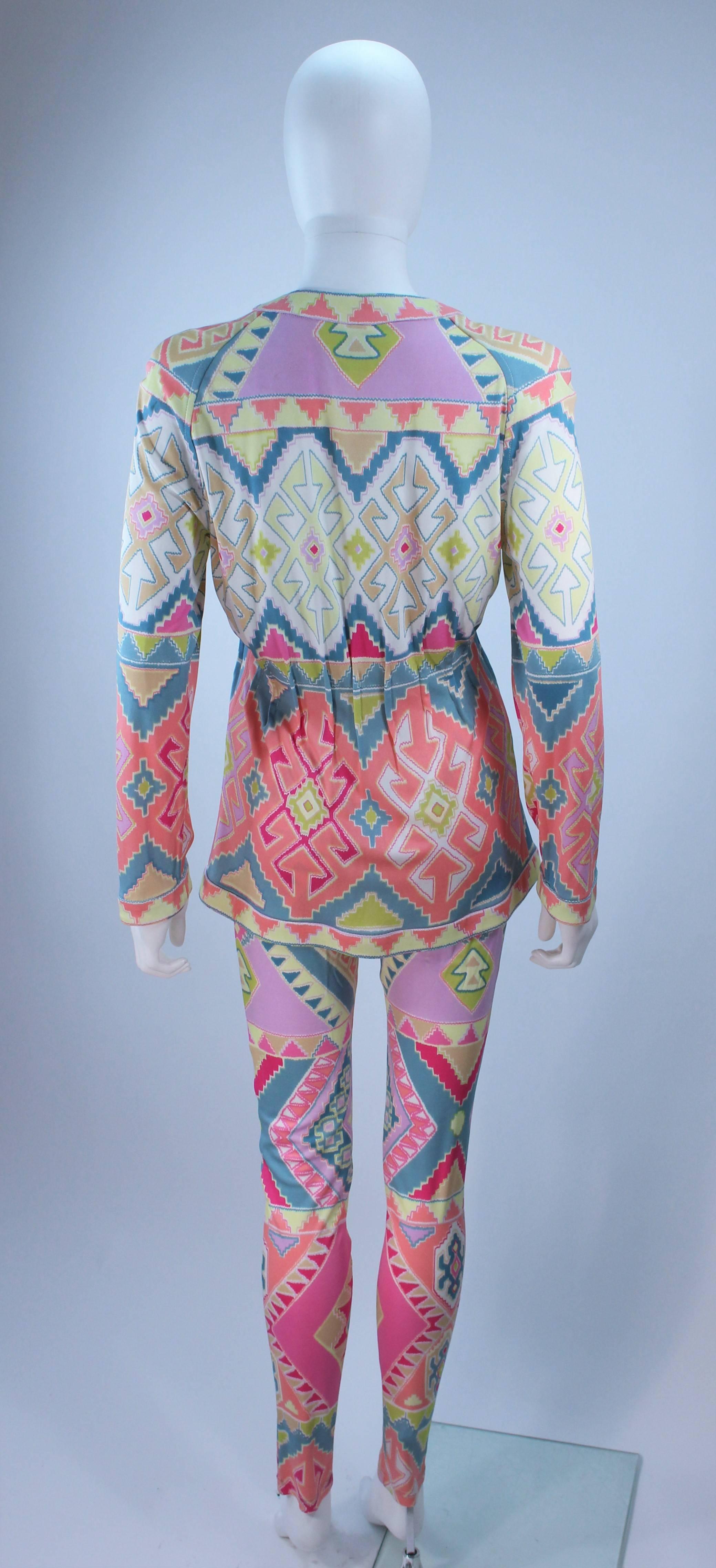UNGARO Silk Printed Jersey Set with Leggings and Blouse Enamel Buttons Size 4 6 2