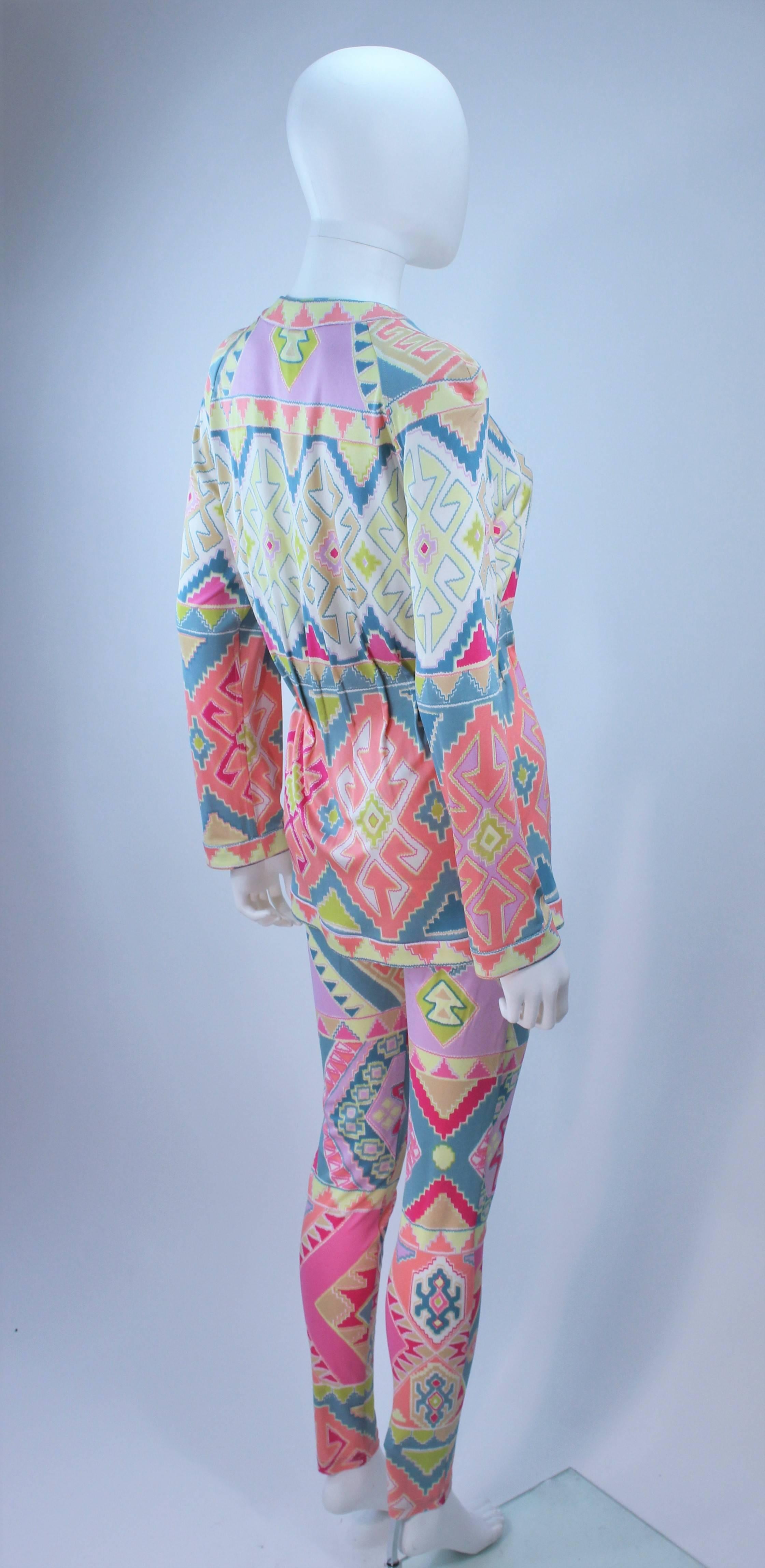 UNGARO Silk Printed Jersey Set with Leggings and Blouse Enamel Buttons Size 4 6 1