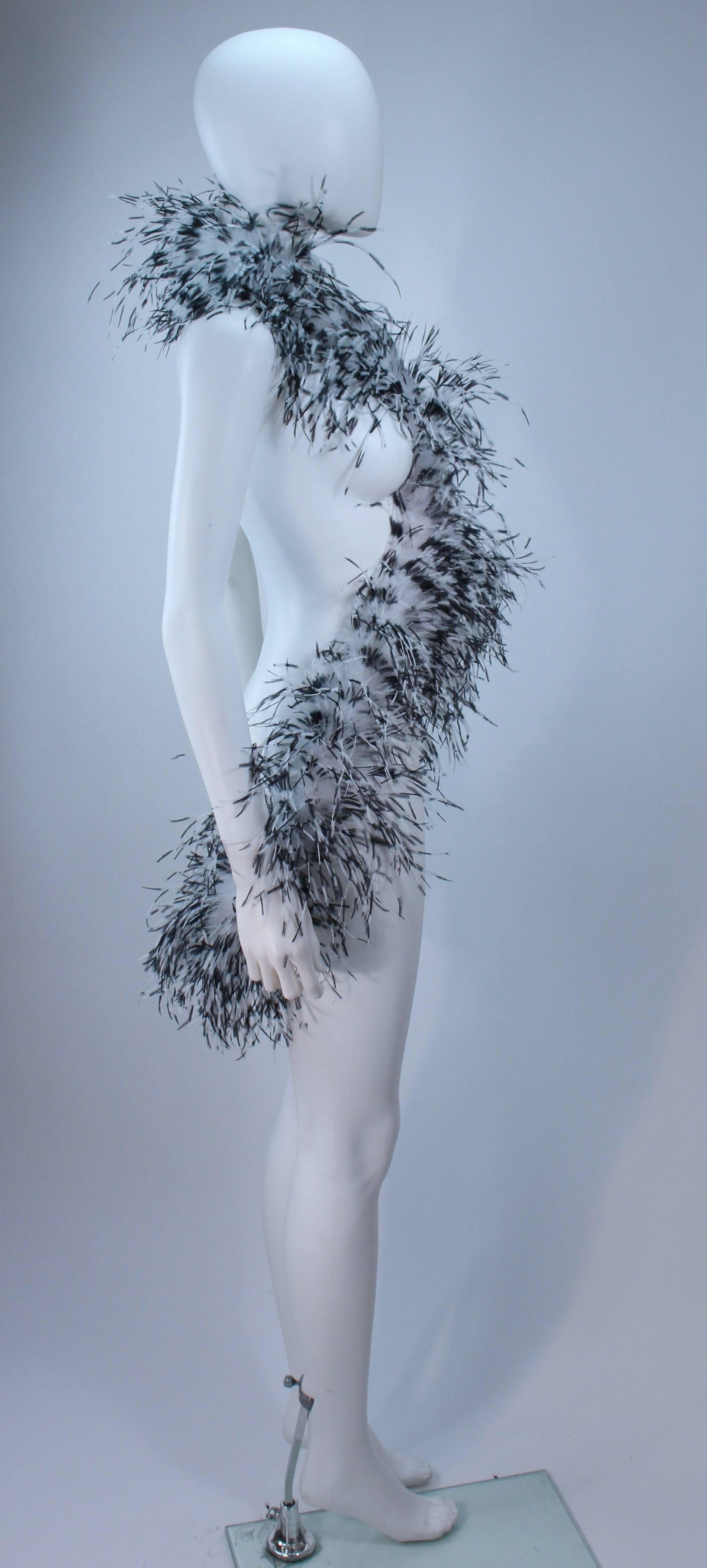 ELIZABETH MASON COUTURE Black & White Ostrich Wrap with Rhinestone Closure For Sale 3