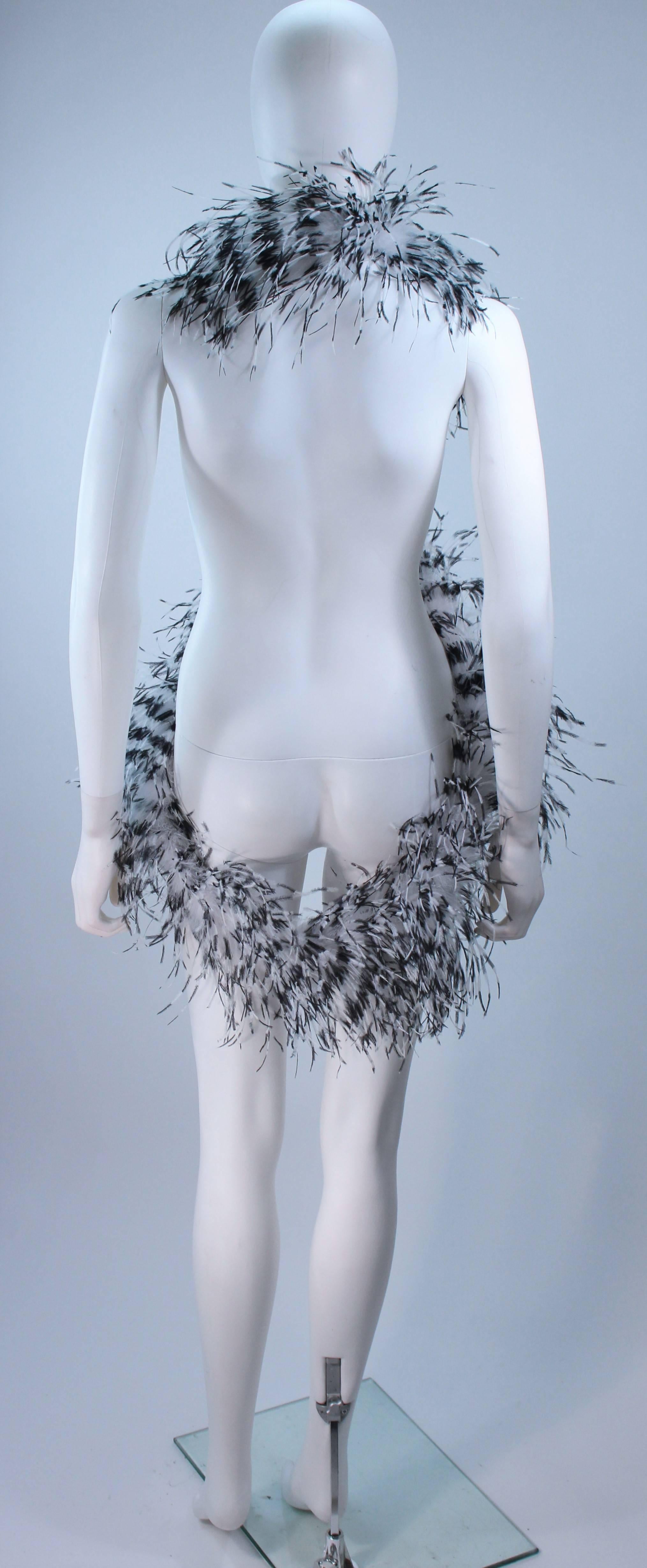 ELIZABETH MASON COUTURE Black & White Ostrich Wrap with Rhinestone Closure For Sale 4