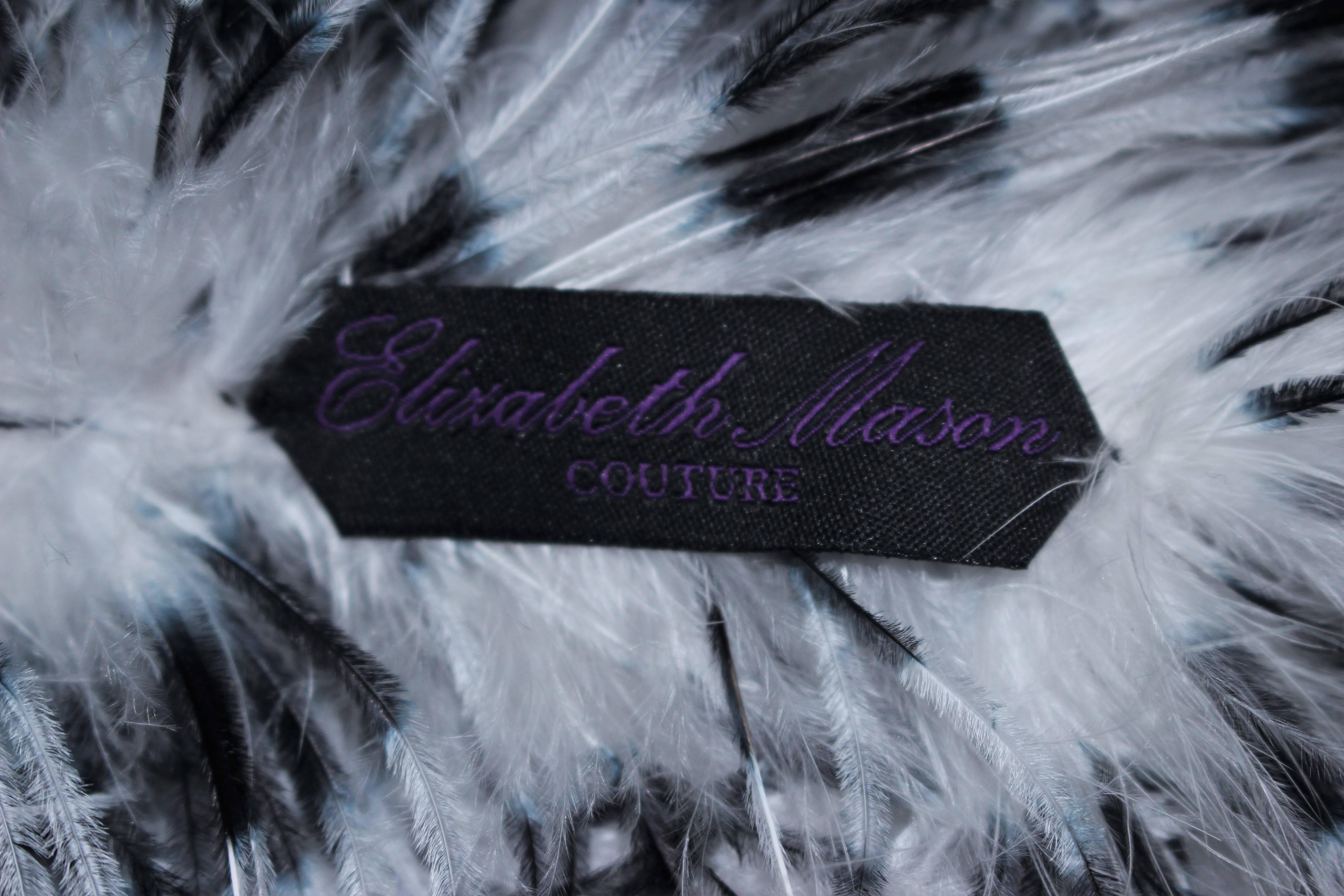 ELIZABETH MASON COUTURE Black & White Ostrich Wrap with Rhinestone Closure For Sale 5