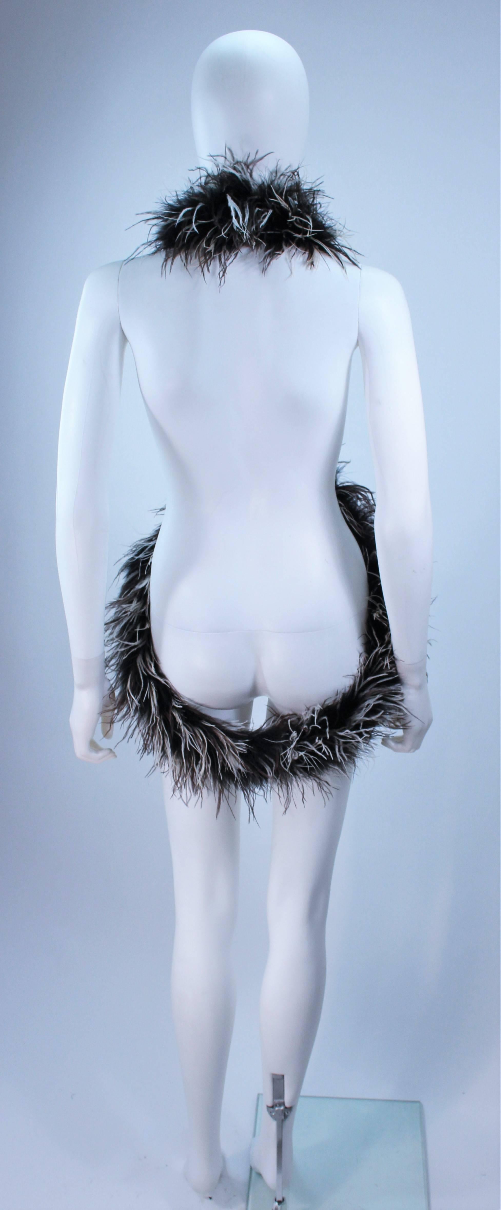 ELIZABETH MASON COUTURE Brown Black & White Ostrich Wrap with Rhinestone Closure For Sale 5