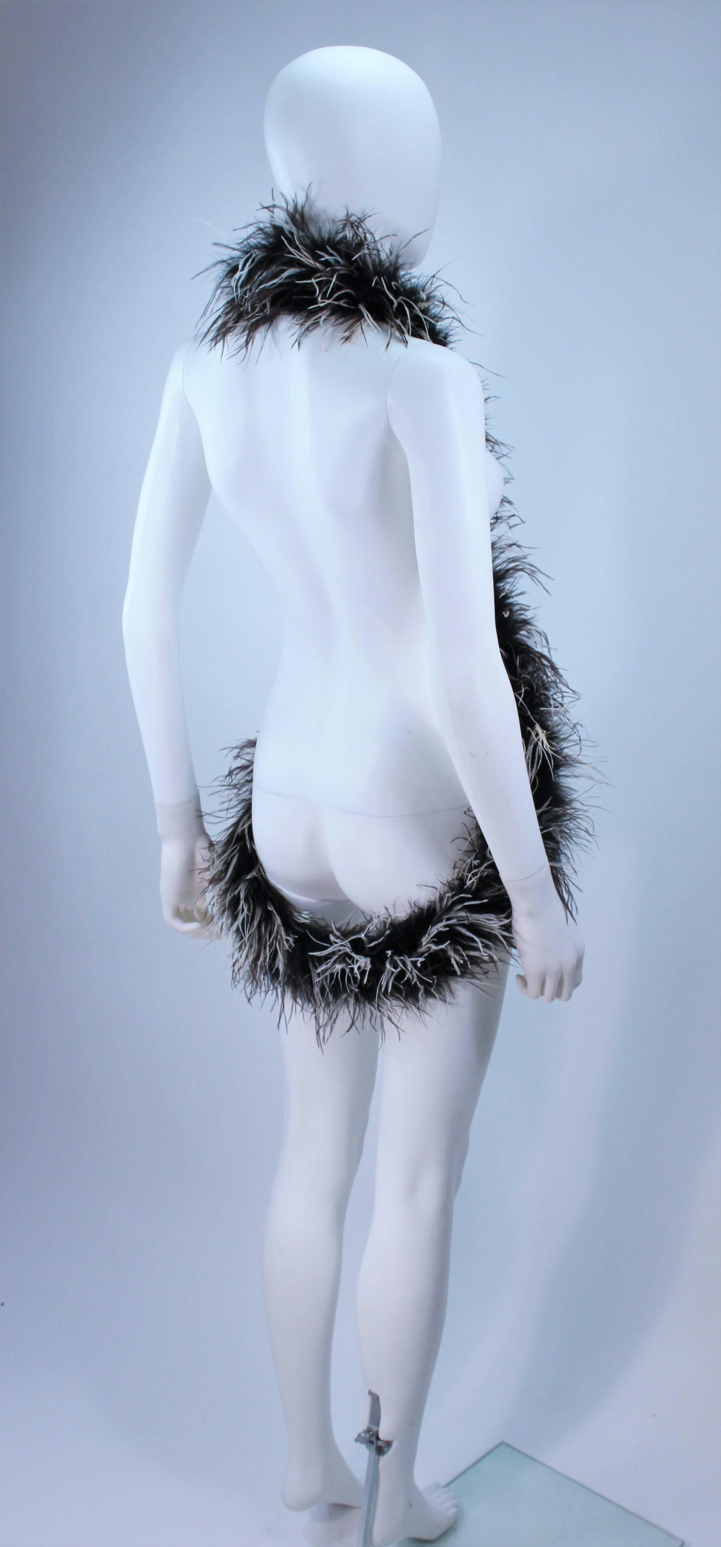 ELIZABETH MASON COUTURE Brown Black & White Ostrich Wrap with Rhinestone Closure For Sale 4