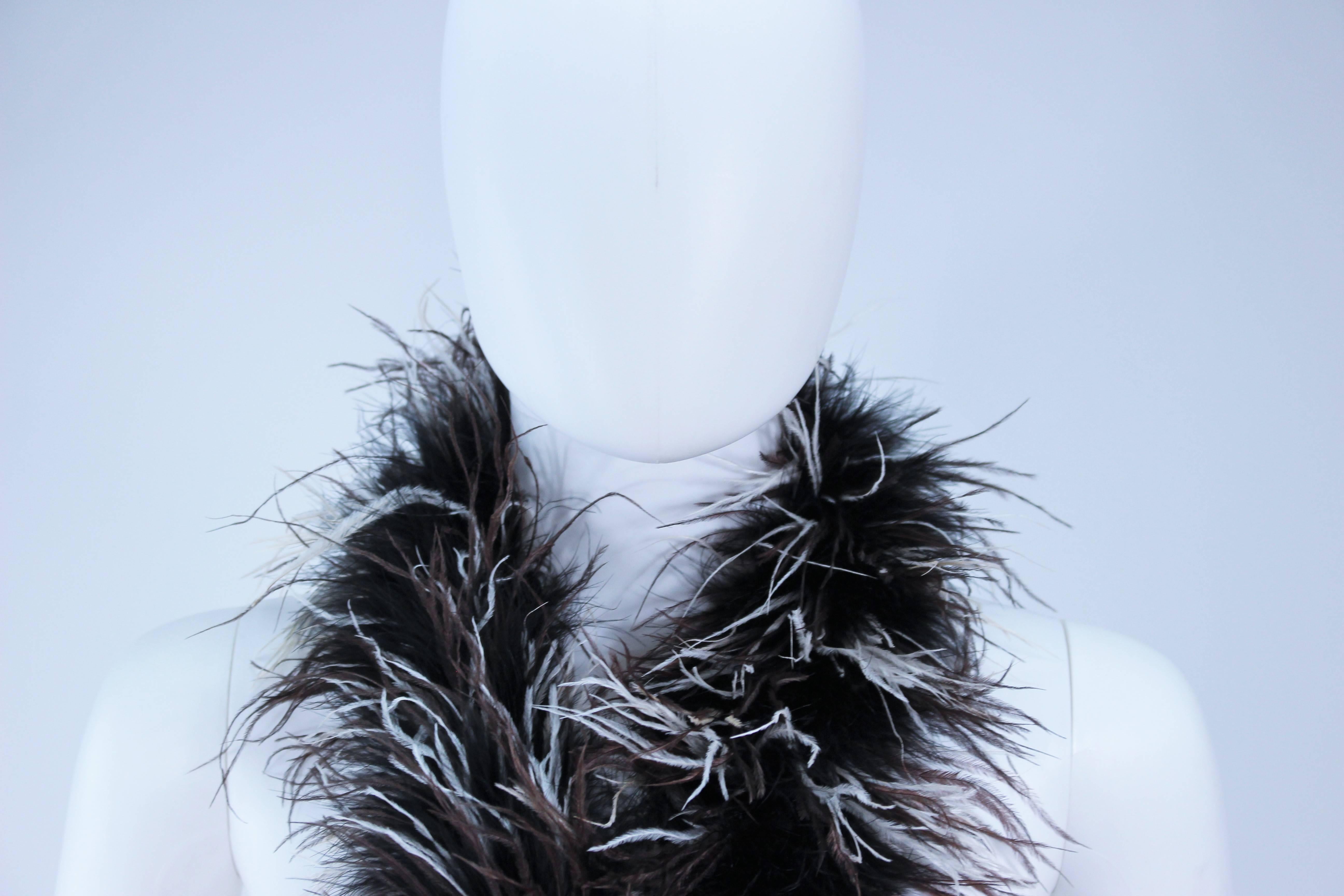 Women's ELIZABETH MASON COUTURE Brown Black & White Ostrich Wrap with Rhinestone Closure For Sale