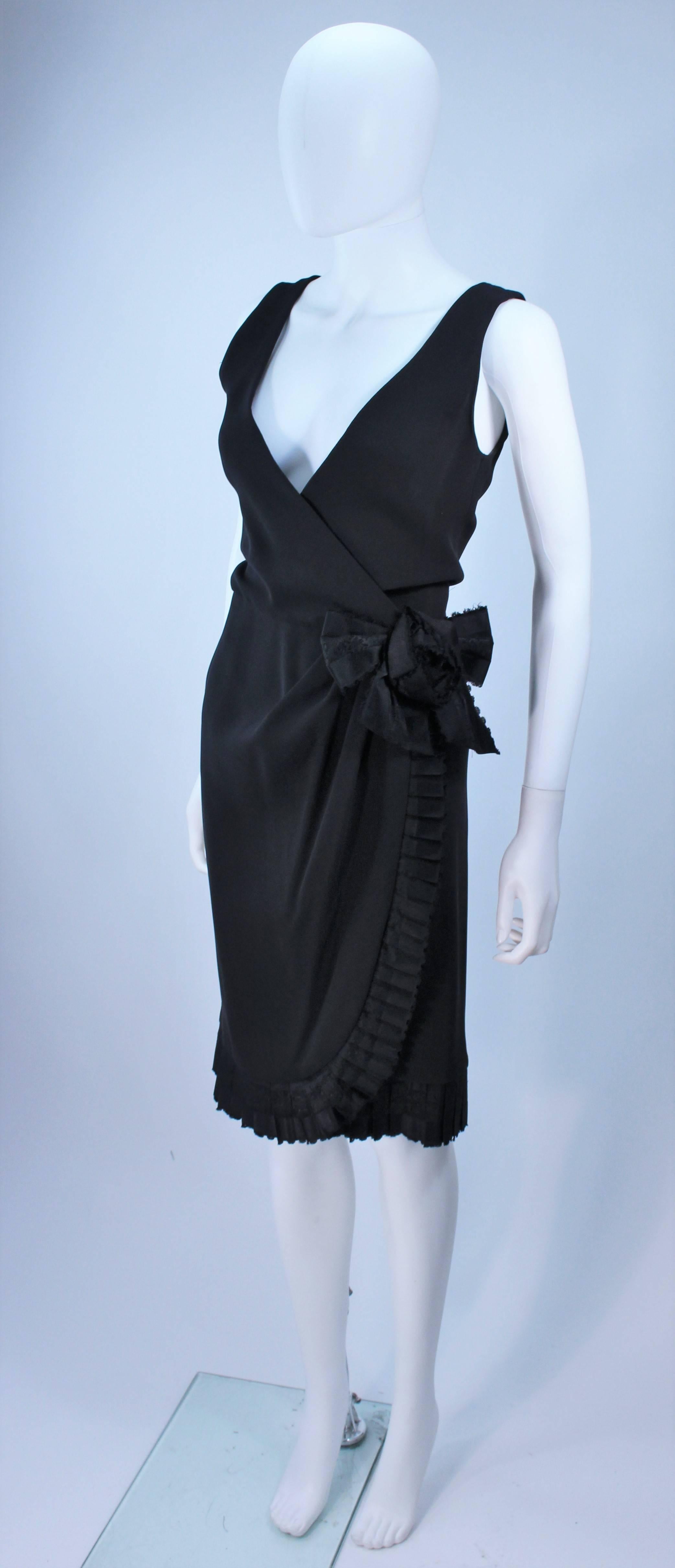 Women's BILL BLASS Black Silk Cocktail Draped Dress with Rose Detail Size 2 For Sale