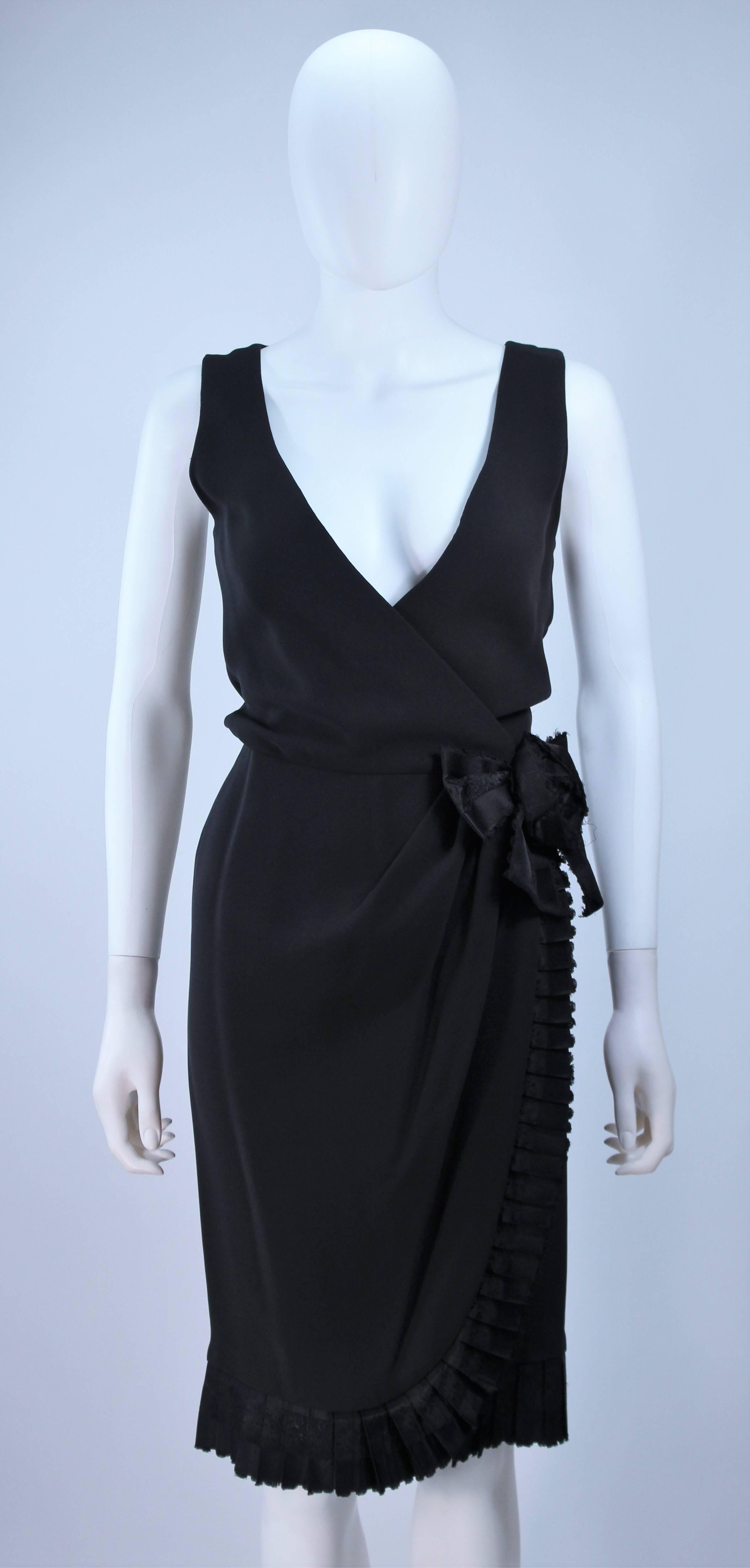 BILL BLASS Black Silk Cocktail Draped Dress with Rose Detail Size 2 In Excellent Condition For Sale In Los Angeles, CA