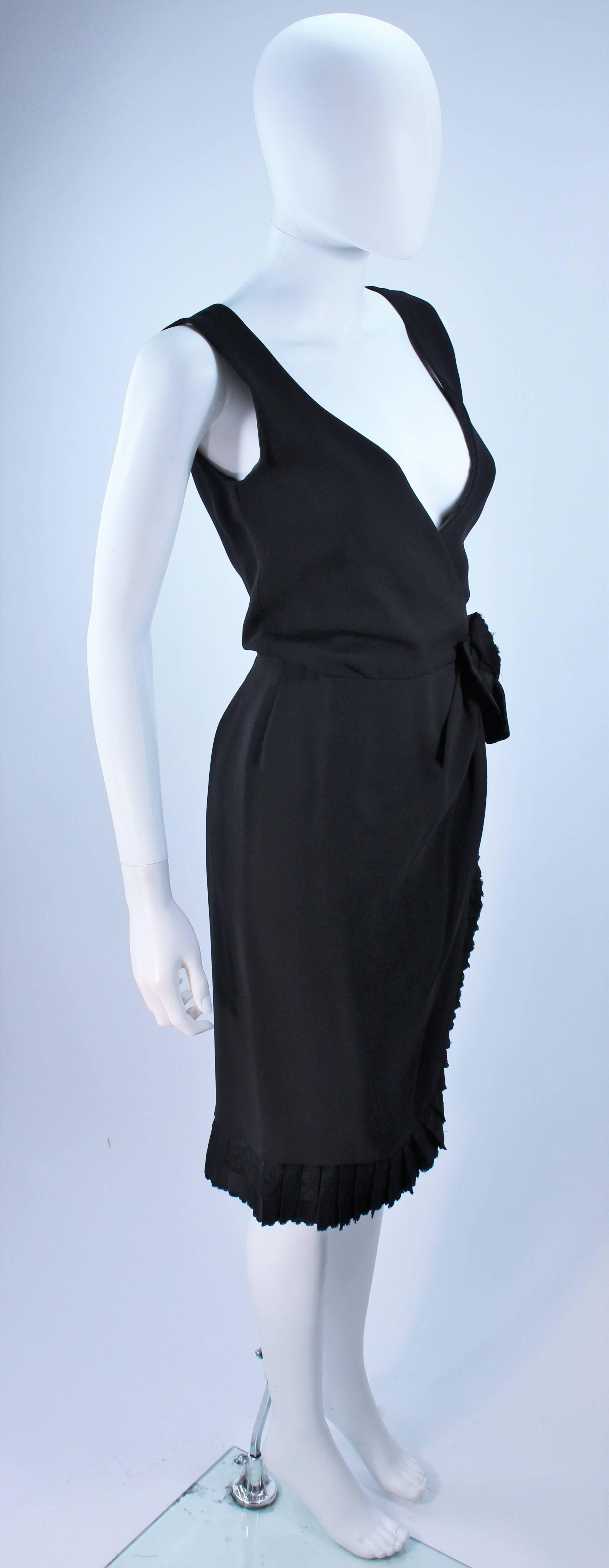 BILL BLASS Black Silk Cocktail Draped Dress with Rose Detail Size 2 For Sale 2
