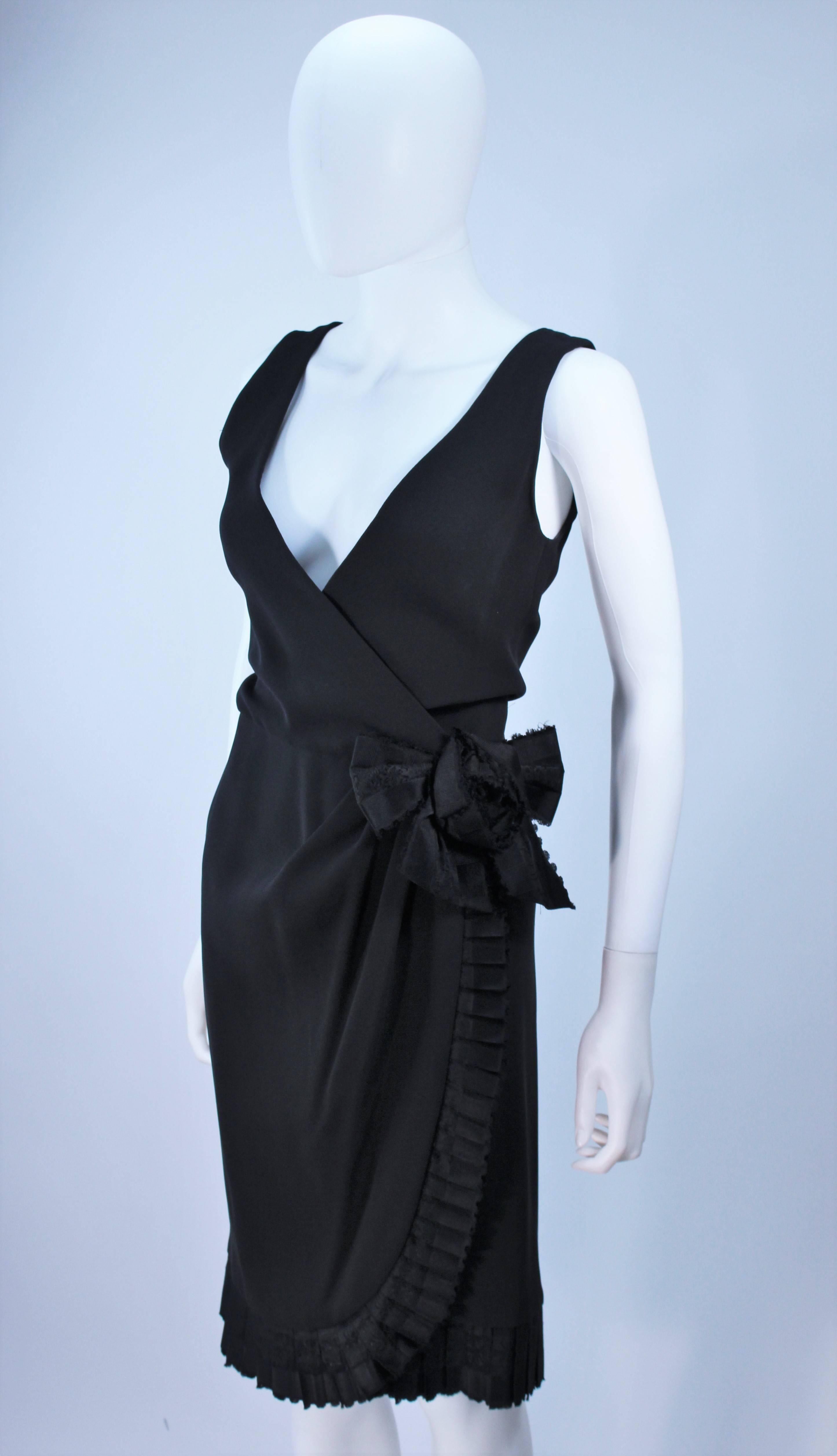 BILL BLASS Black Silk Cocktail Draped Dress with Rose Detail Size 2 For Sale 1