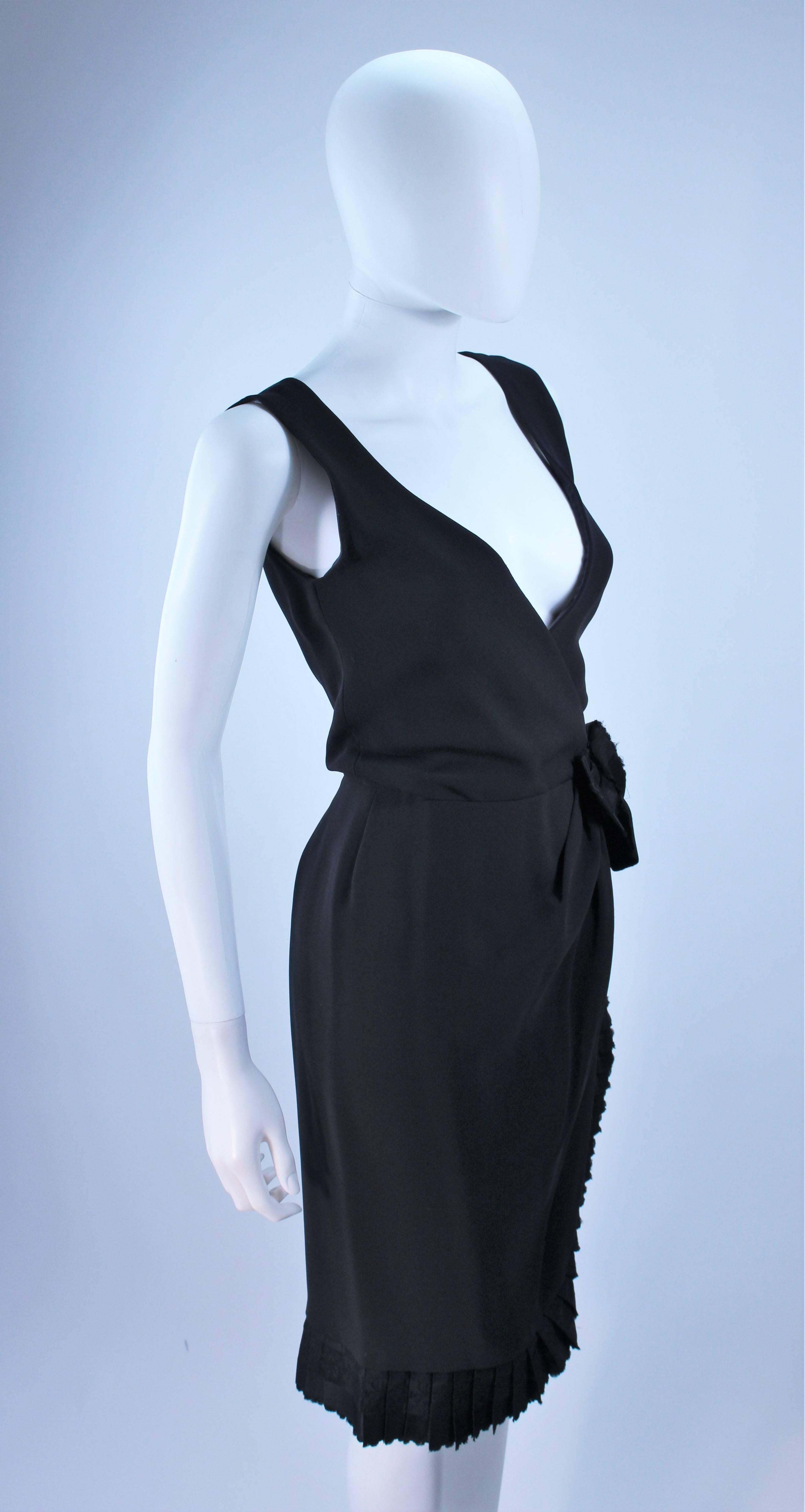 BILL BLASS Black Silk Cocktail Draped Dress with Rose Detail Size 2 For Sale 3