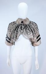 MONCLER Nude Mesh Gathered Bolero with Beaded Applique Size S