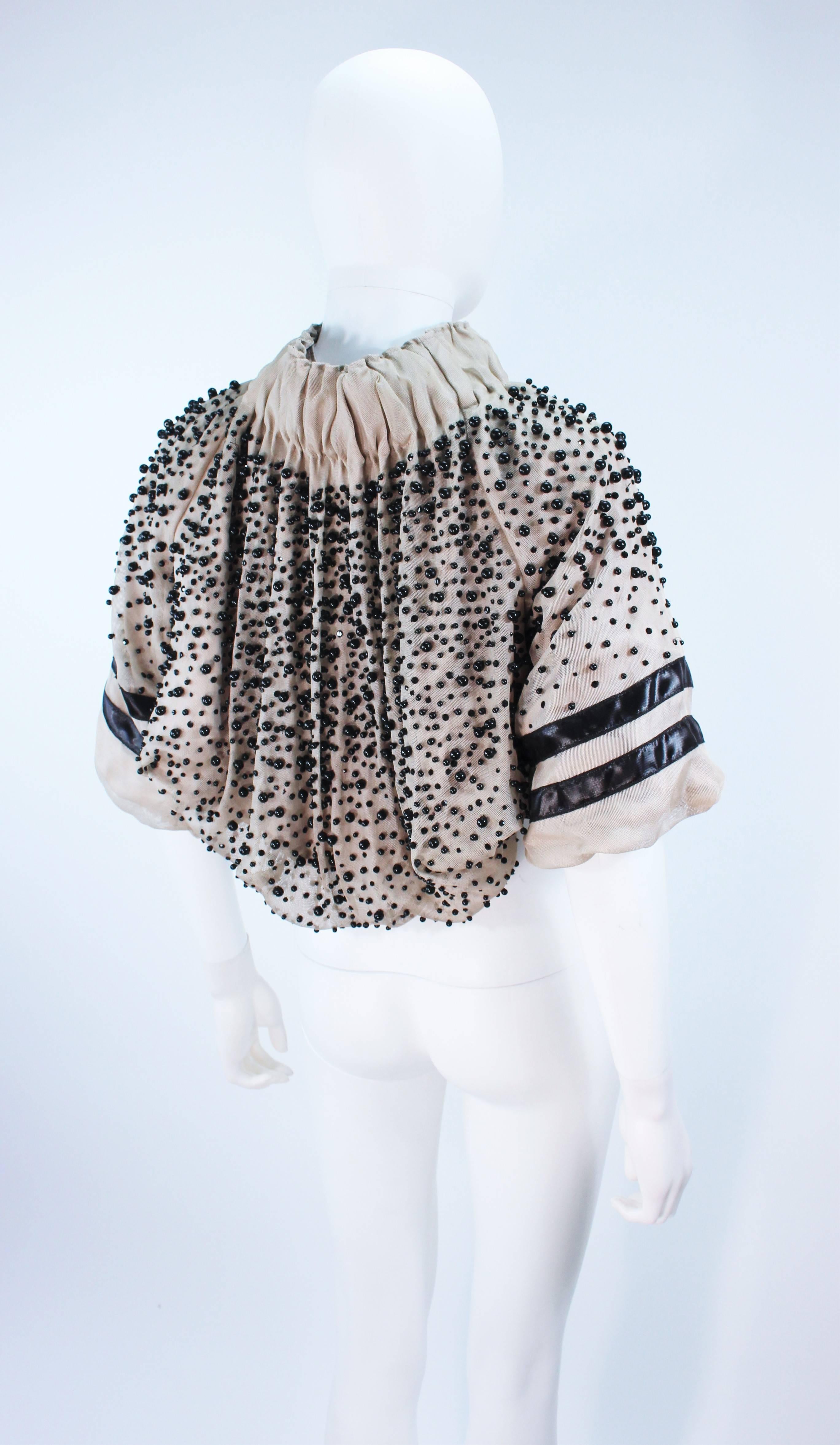 Gray MONCLER Nude Mesh Gathered Bolero with Beaded Applique Size S  For Sale