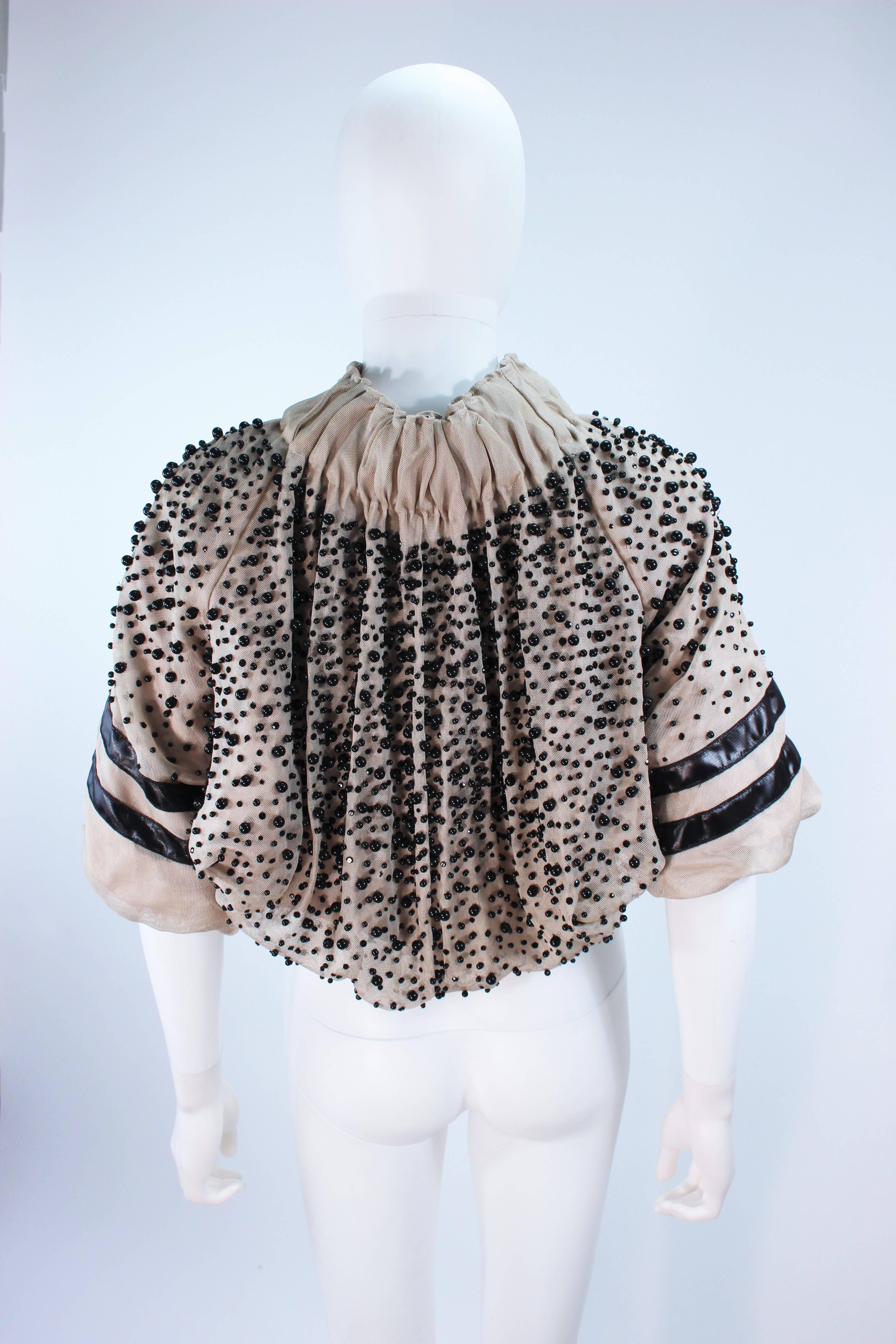 MONCLER Nude Mesh Gathered Bolero with Beaded Applique Size S  In Excellent Condition For Sale In Los Angeles, CA