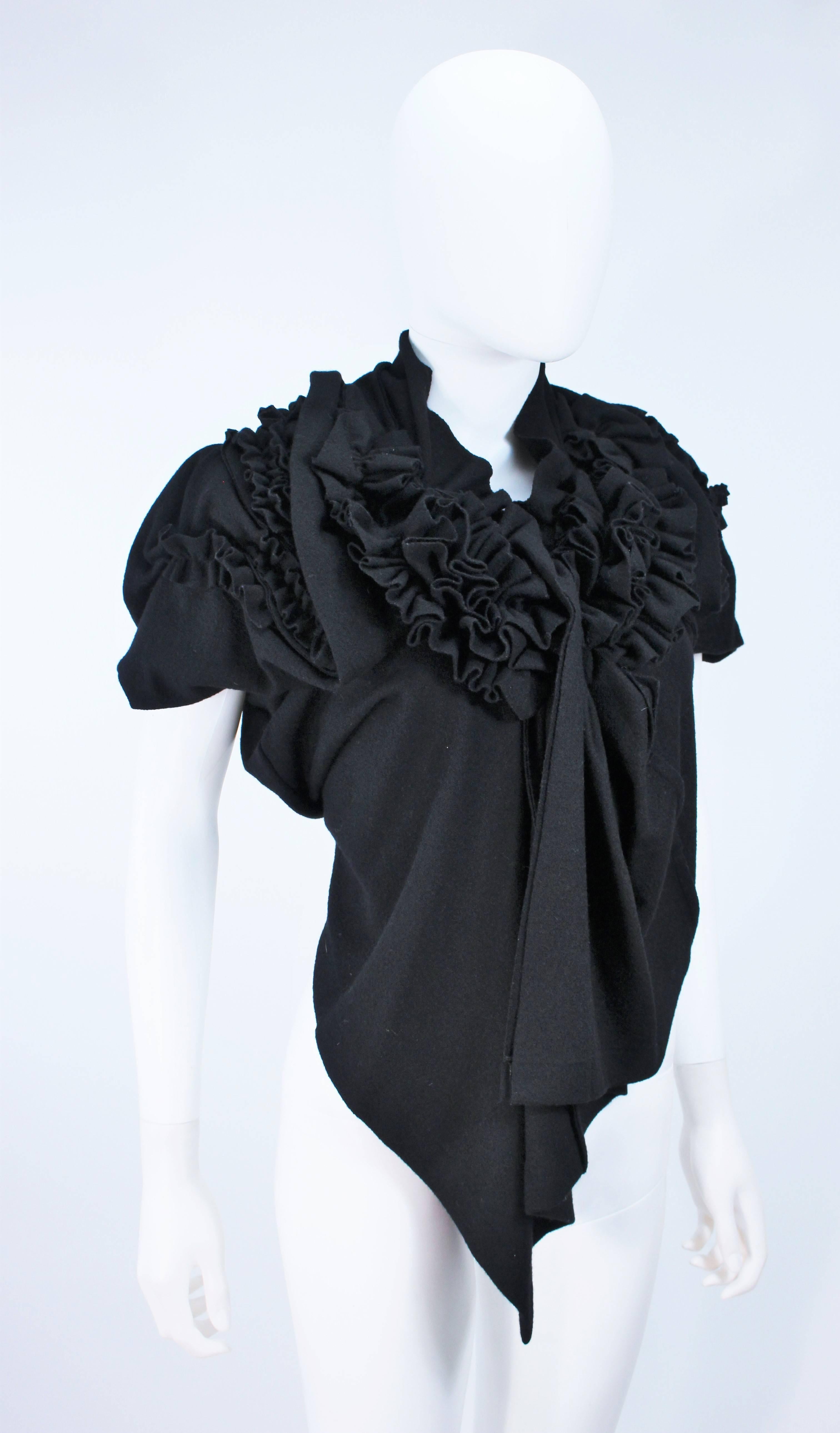 COMME DES GARCONS Draped Gathered Black Boiled Wool Blouse Size S In Excellent Condition In Los Angeles, CA