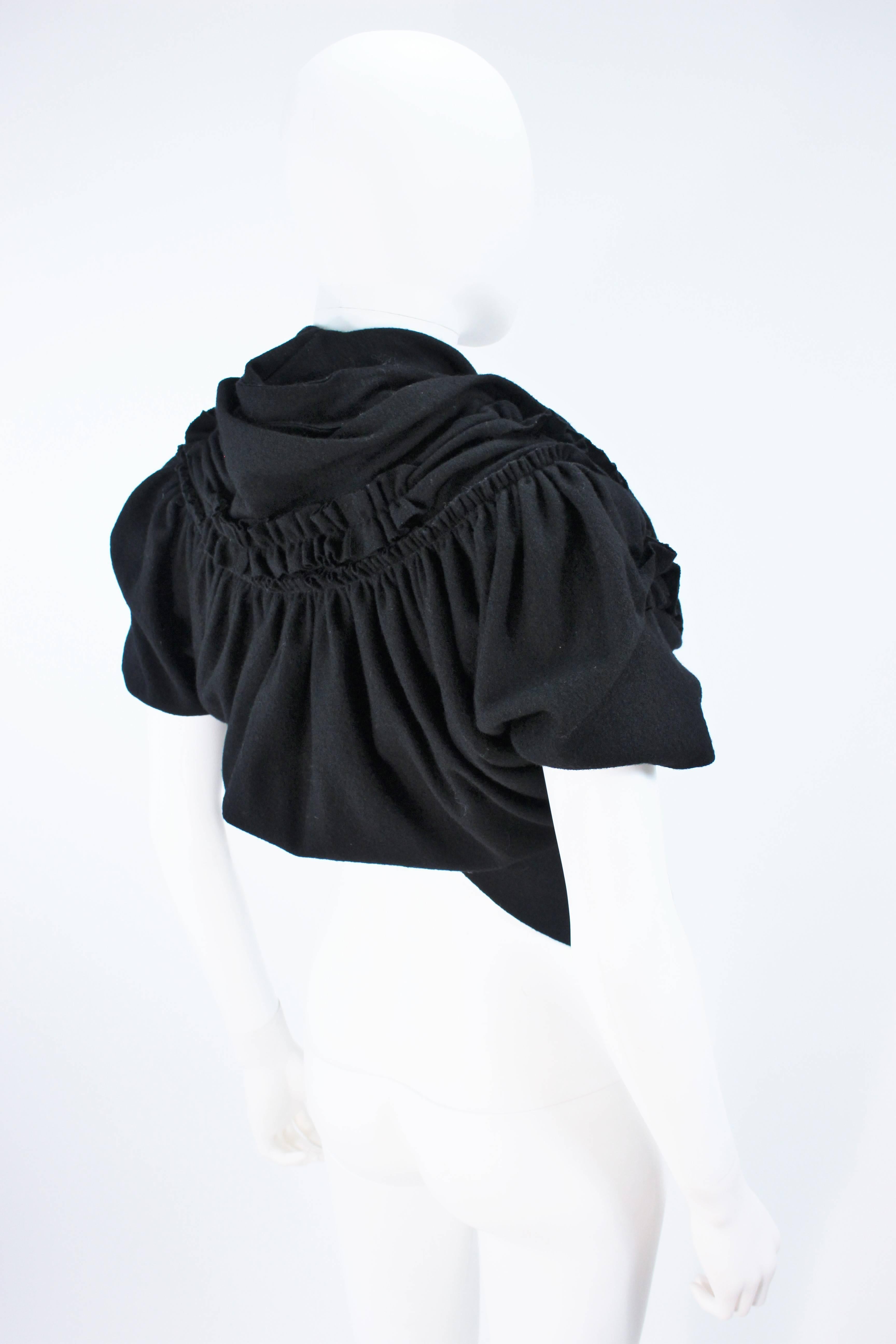 COMME DES GARCONS Draped Gathered Black Boiled Wool Blouse Size S 1