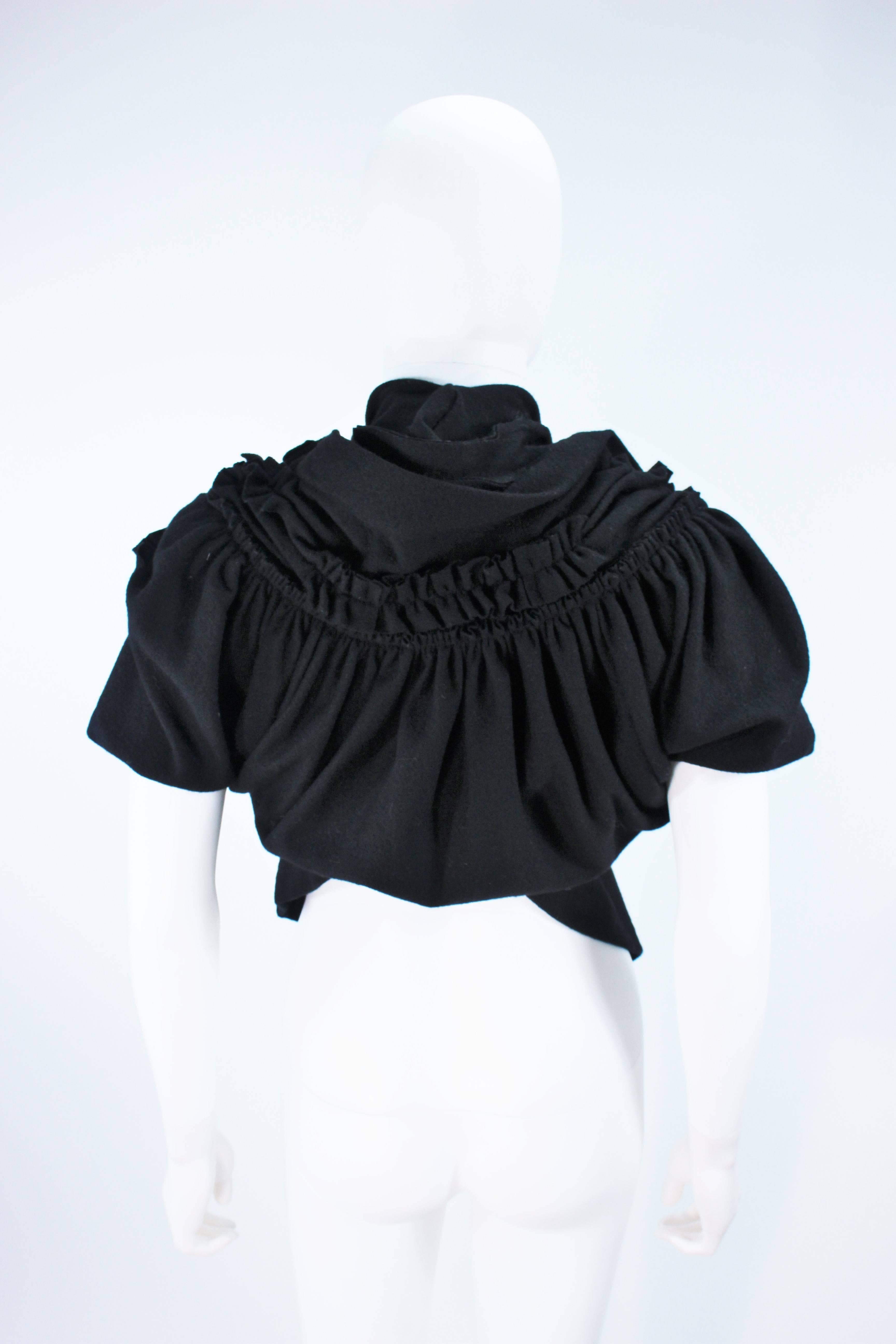 COMME DES GARCONS Draped Gathered Black Boiled Wool Blouse Size S 2