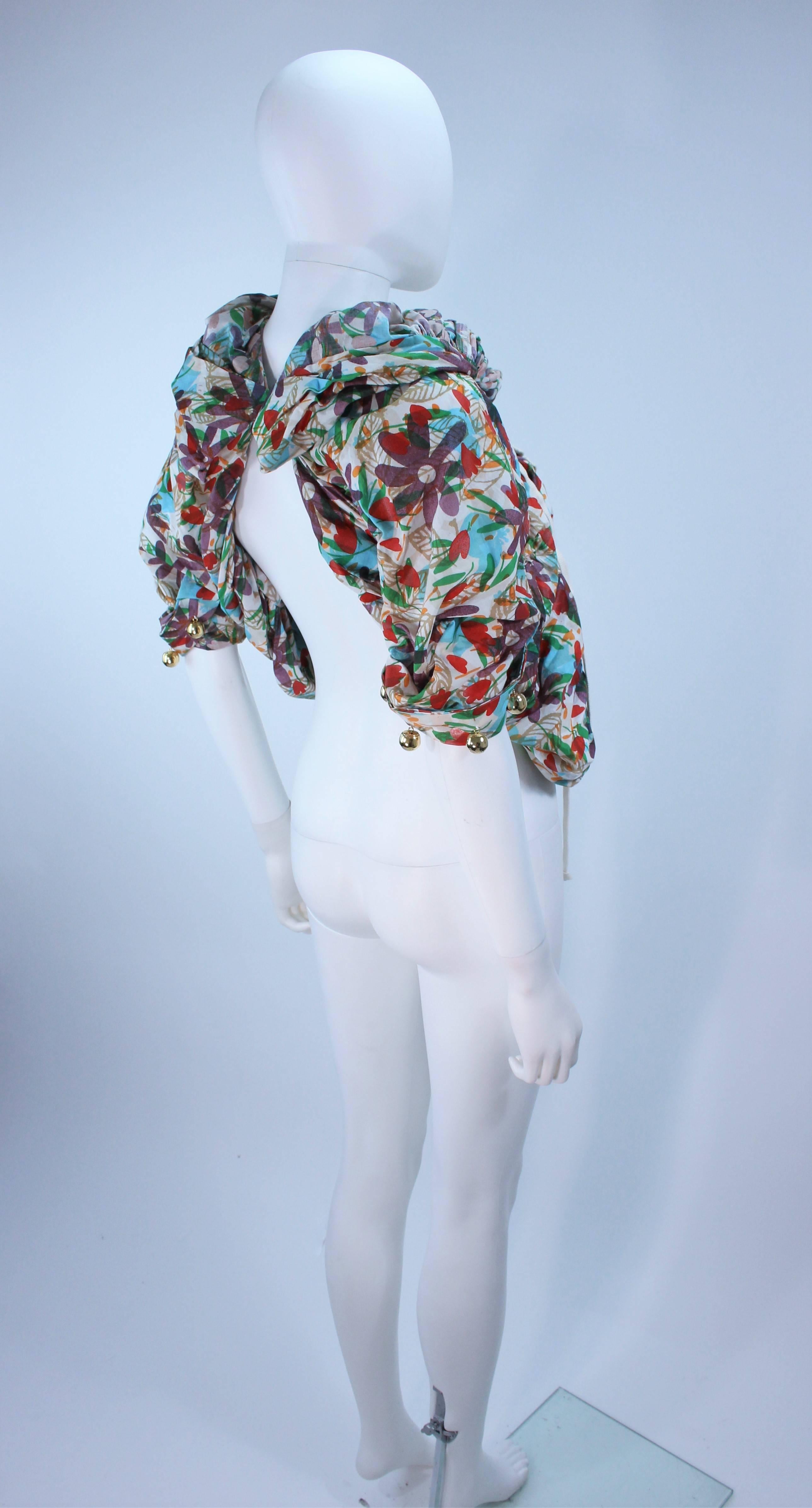 COMME DES GARCONS Floral Print Gathered Blouse with Gold Buttons & Straps Size S 1