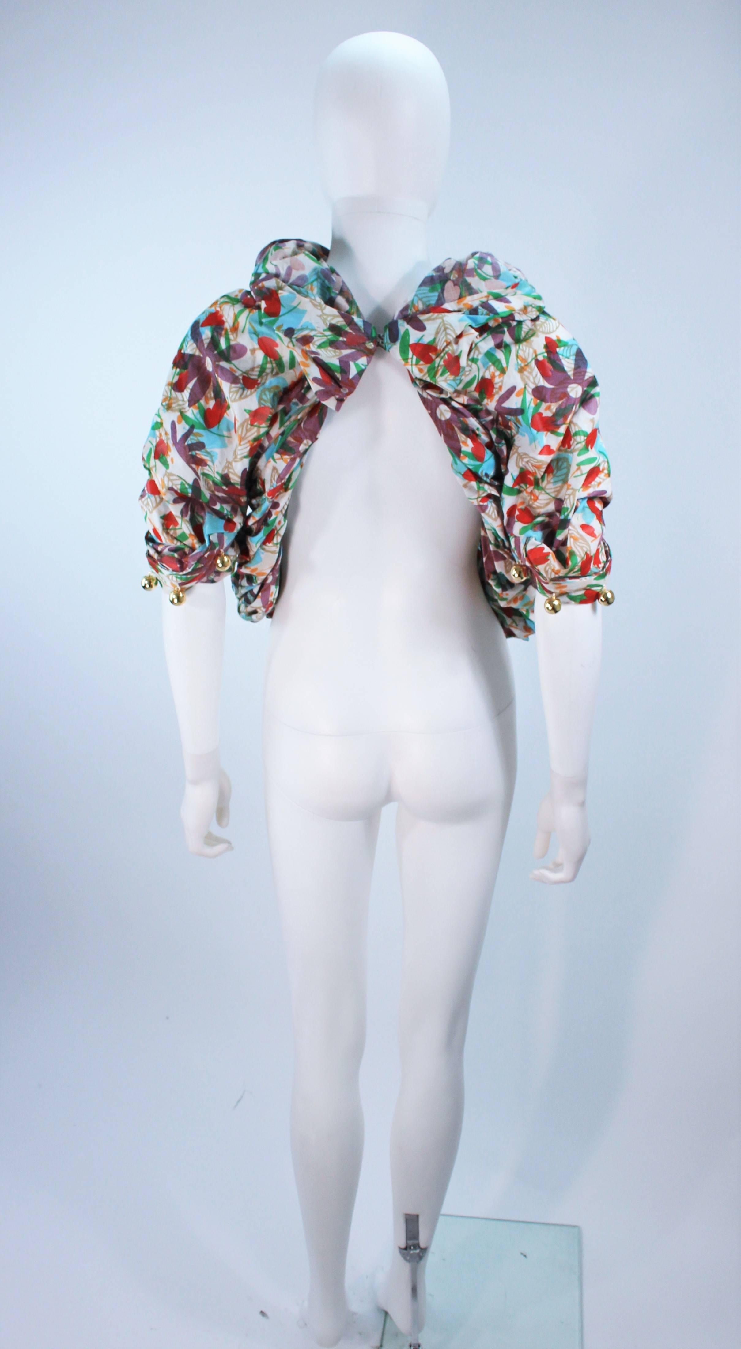 COMME DES GARCONS Floral Print Gathered Blouse with Gold Buttons & Straps Size S 4