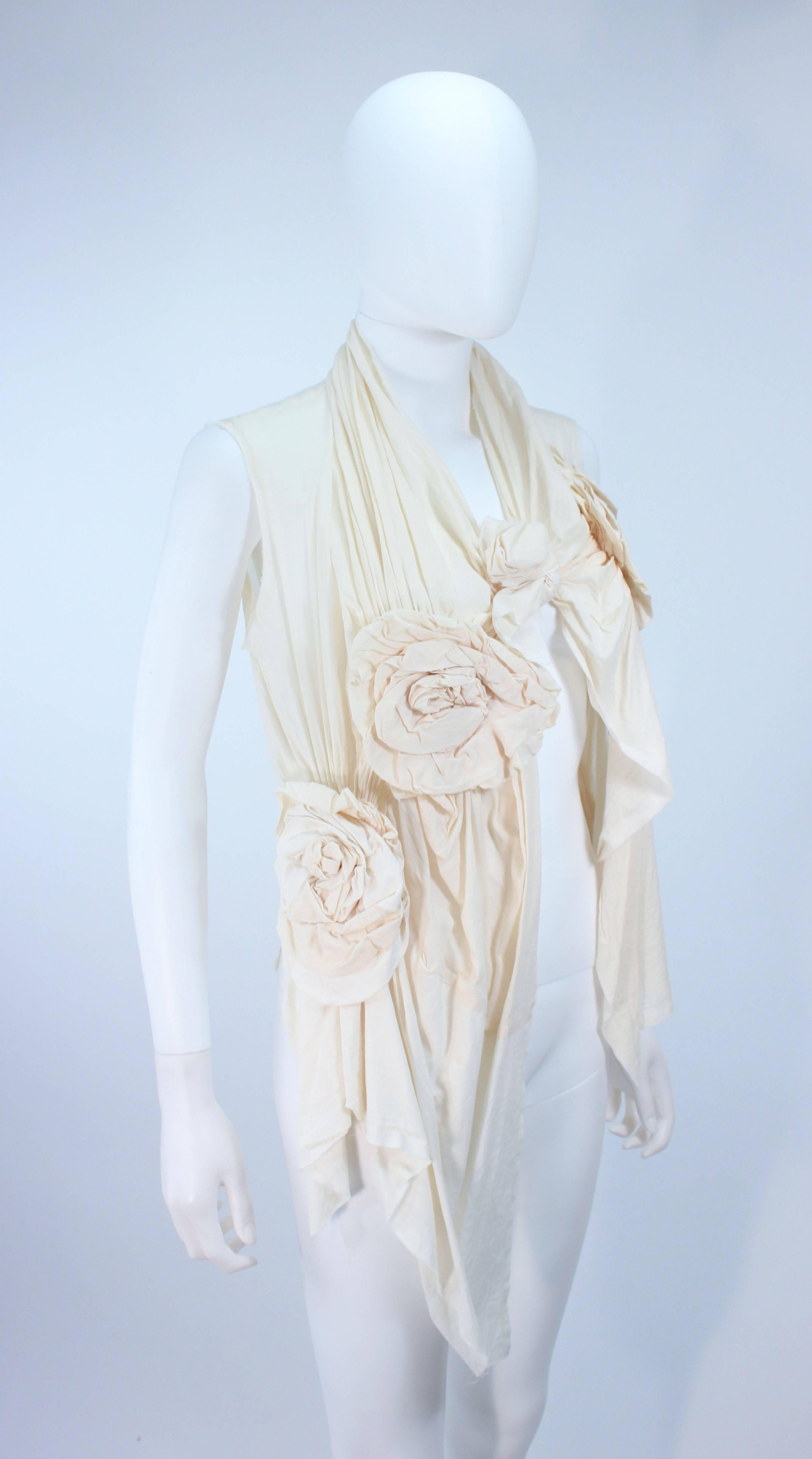 Gray COMME DES GARÇONS Off White Cotton Drape Style Blouse with Floral Applique M 