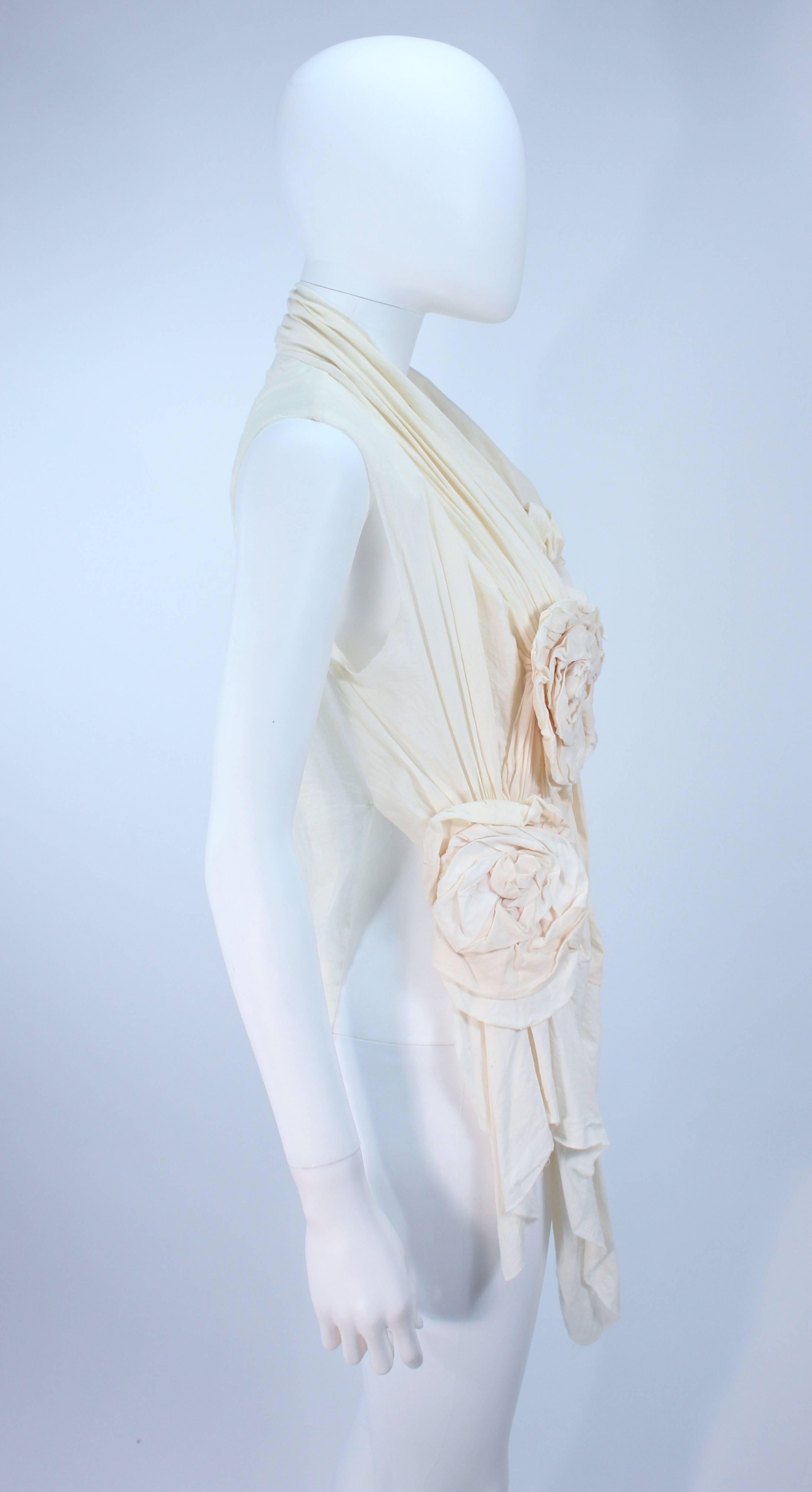 Women's COMME DES GARÇONS Off White Cotton Drape Style Blouse with Floral Applique M 