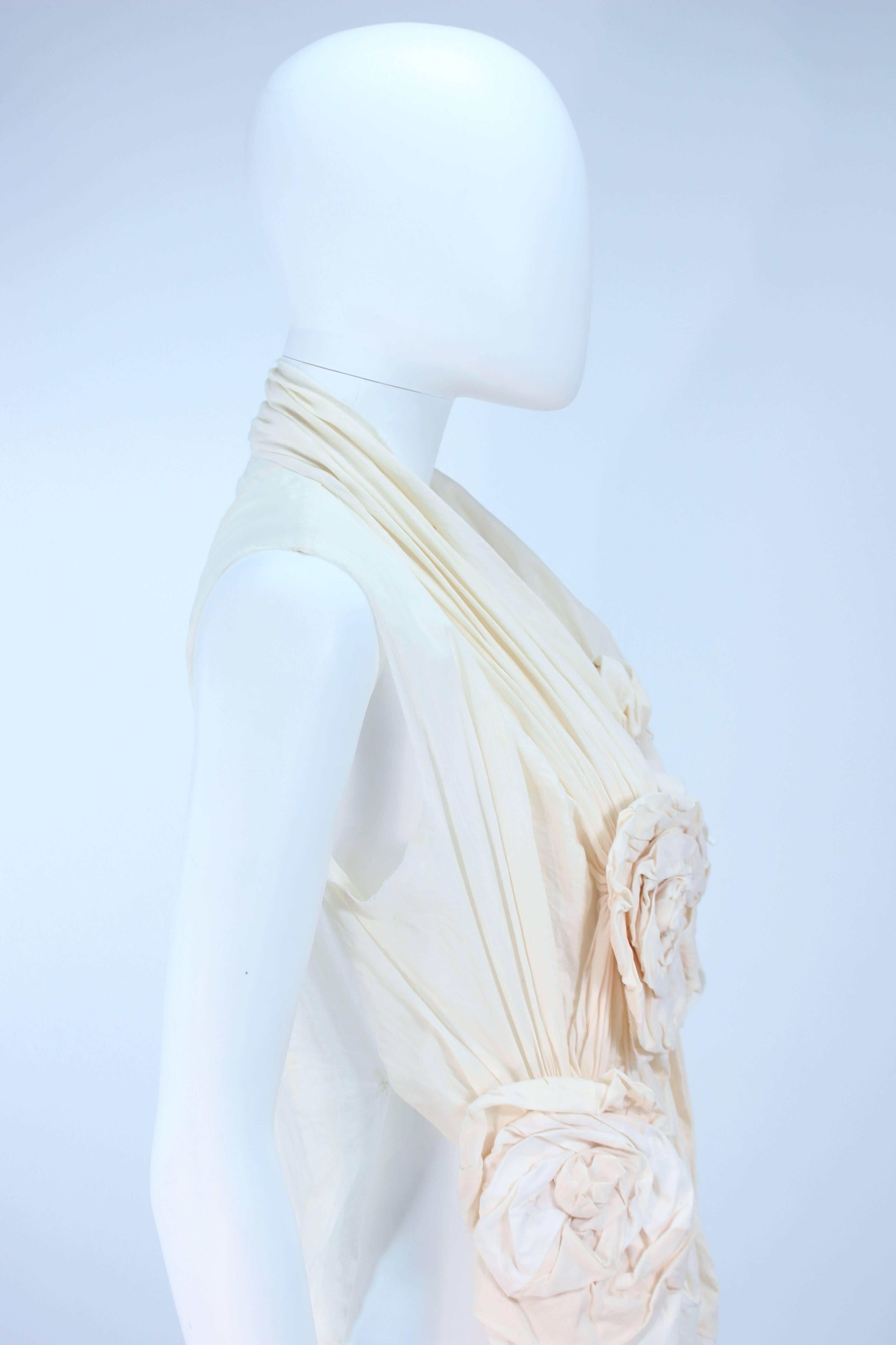 COMME DES GARÇONS Off White Cotton Drape Style Blouse with Floral Applique M  1