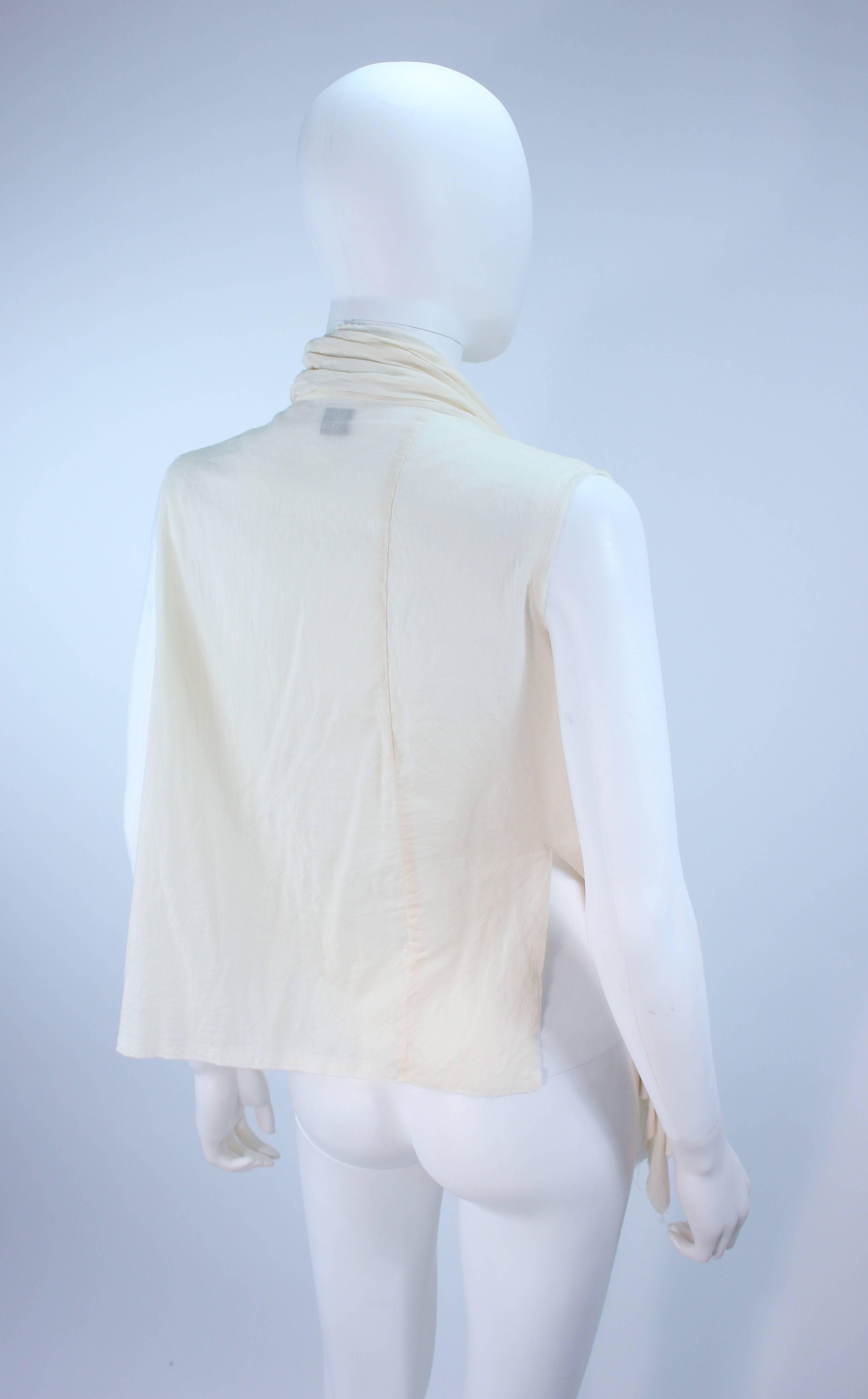 COMME DES GARÇONS Off White Cotton Drape Style Blouse with Floral Applique M  2