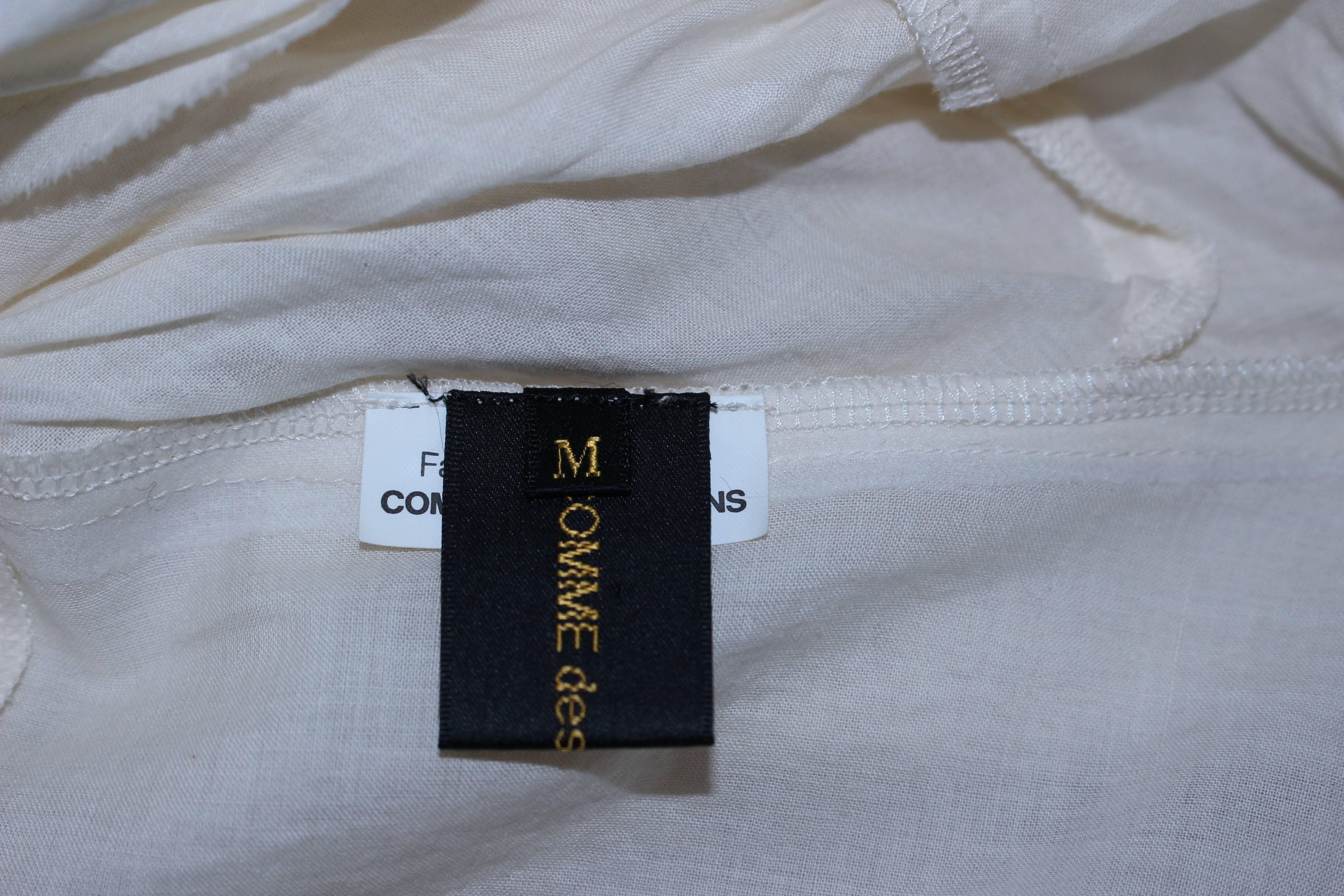 COMME DES GARÇONS Off White Cotton Drape Style Blouse with Floral Applique M  4