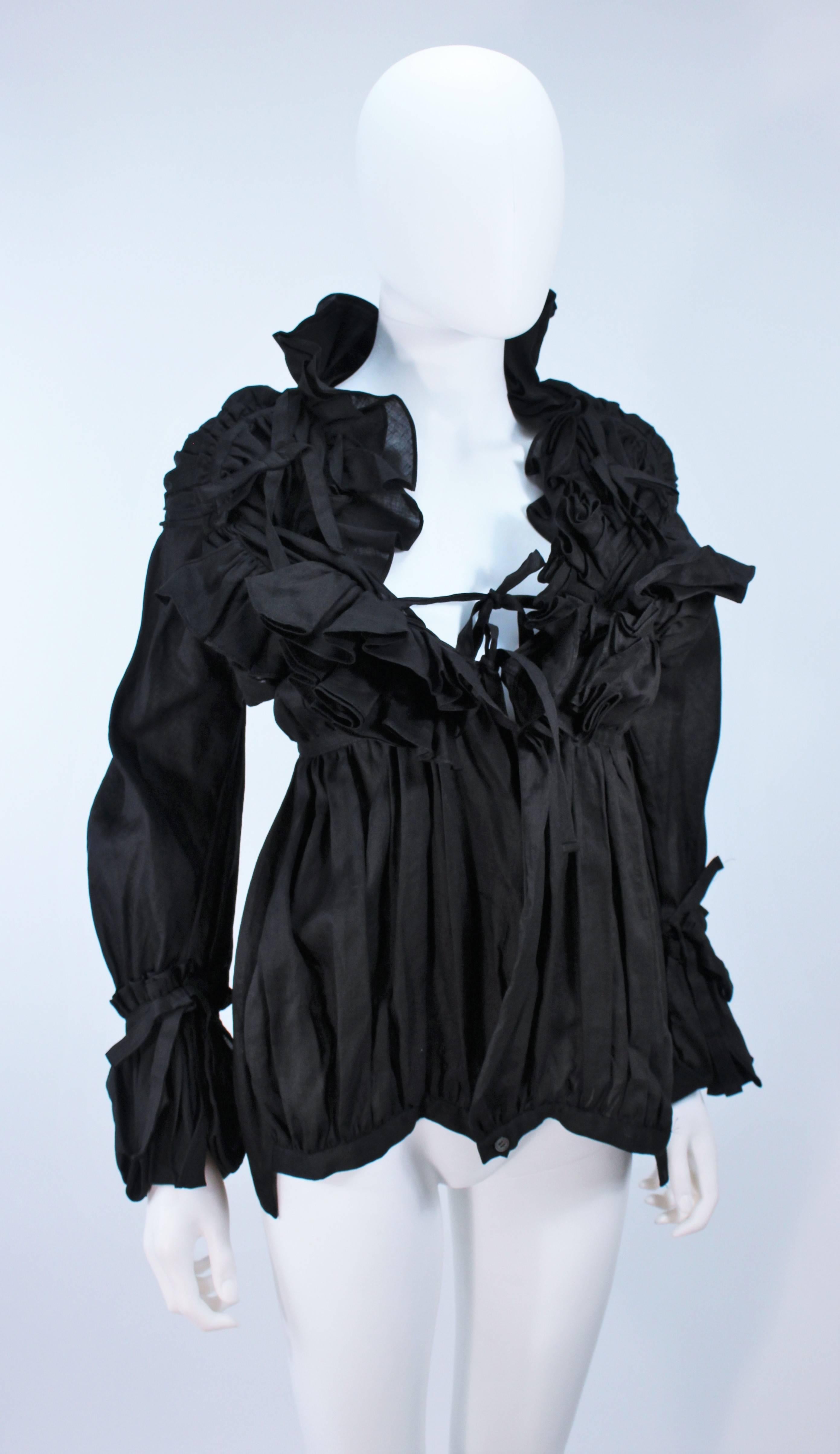 COMME DES GARÇONS Black Ramie Tie Up Blouse with Ruffled Trim Size S In New Condition In Los Angeles, CA