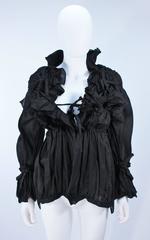 COMME DES GARÇONS Black Ramie Tie Up Blouse with Ruffled Trim Size S
