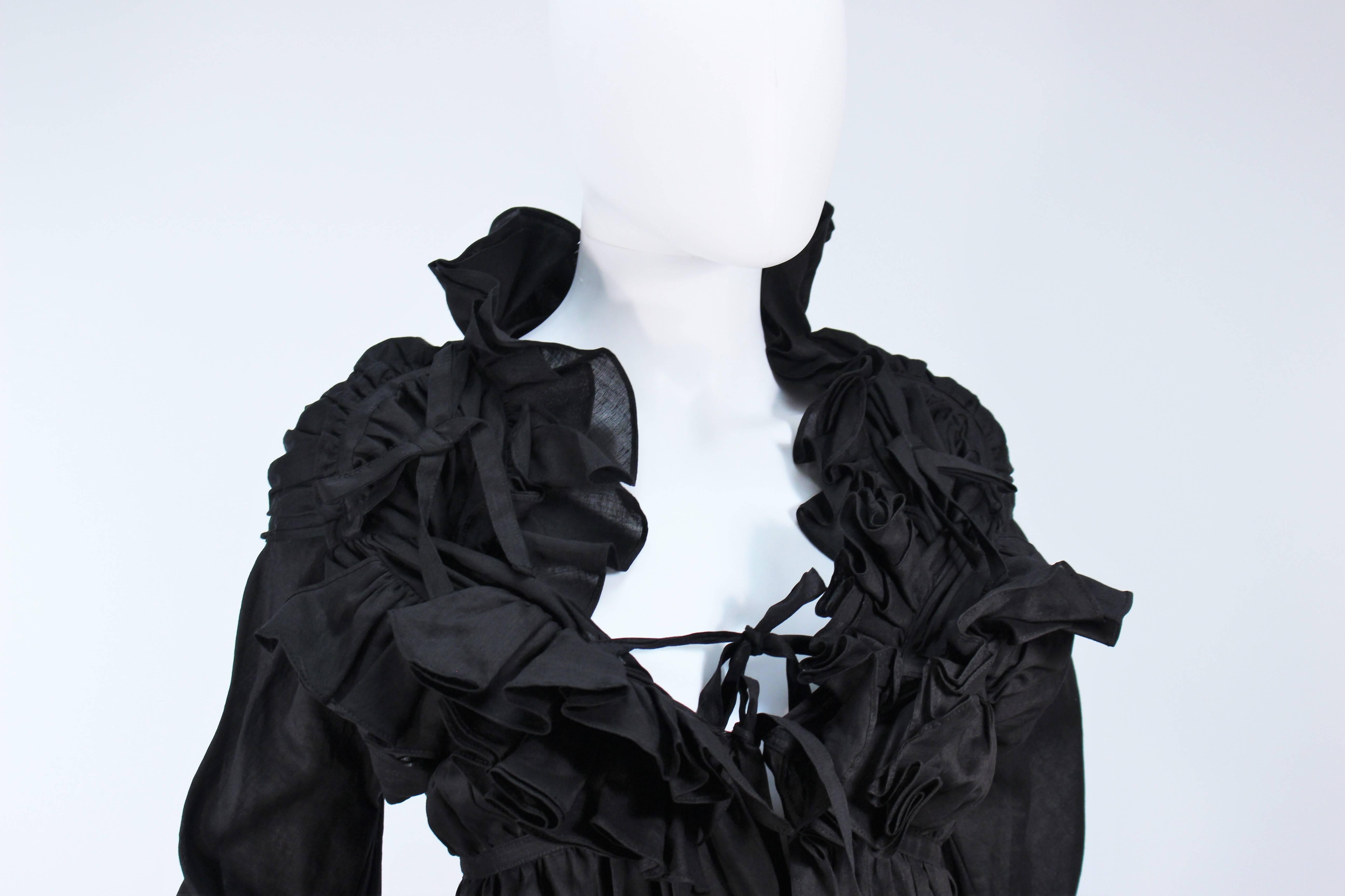 Women's COMME DES GARÇONS Black Ramie Tie Up Blouse with Ruffled Trim Size S