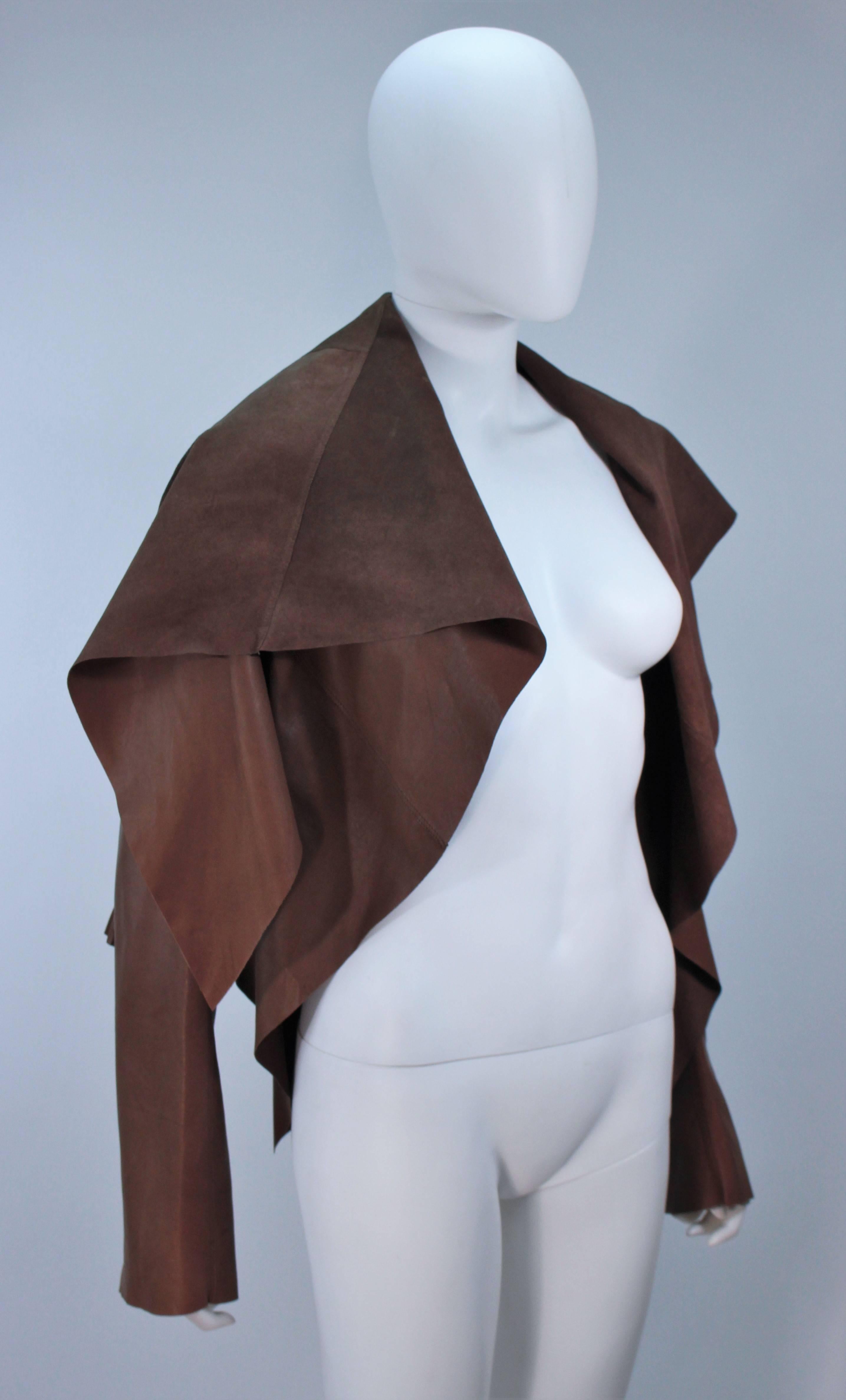 RICK OWENS Braune Lammleder Drapierung Jacke mit plissiertem Rücken Größe 38 Damen im Angebot