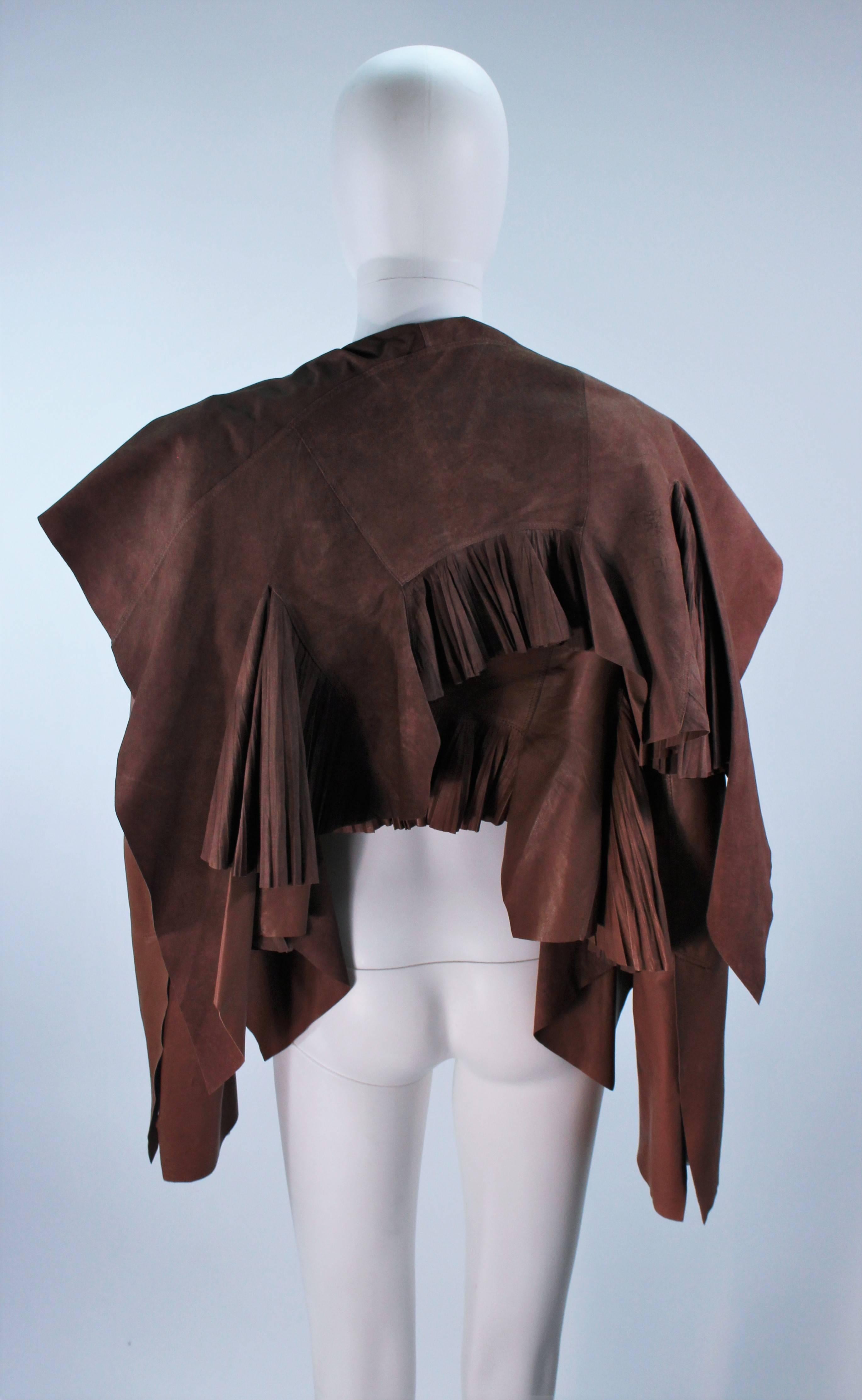RICK OWENS Brown Lamb Leather Drape Jacket with Pleated Back Size 38 For Sale 1