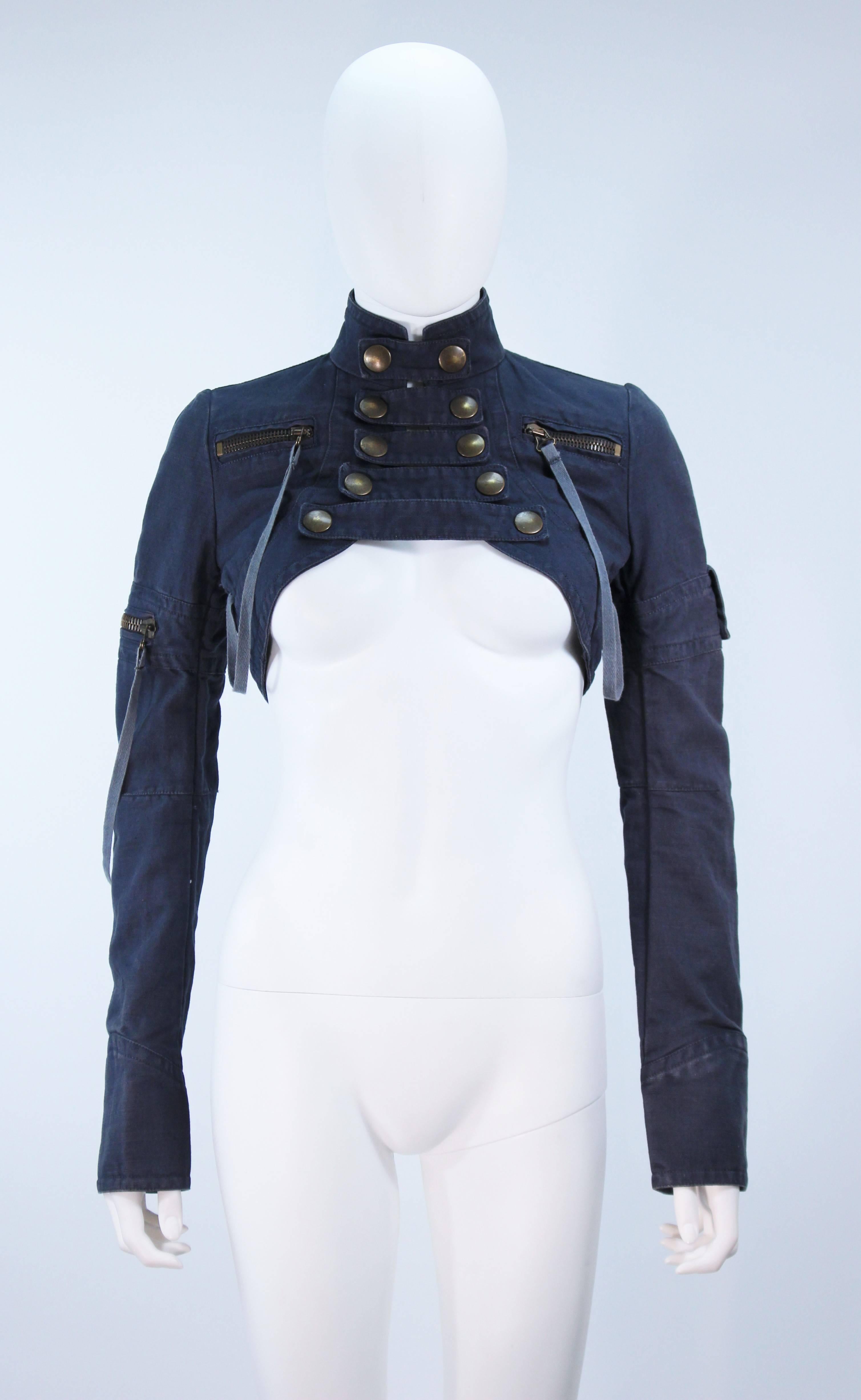 BALMAIN PARIS Blue Denim Snap Front Cropped Jacket with Brass Hardware Size 36 In Excellent Condition In Los Angeles, CA