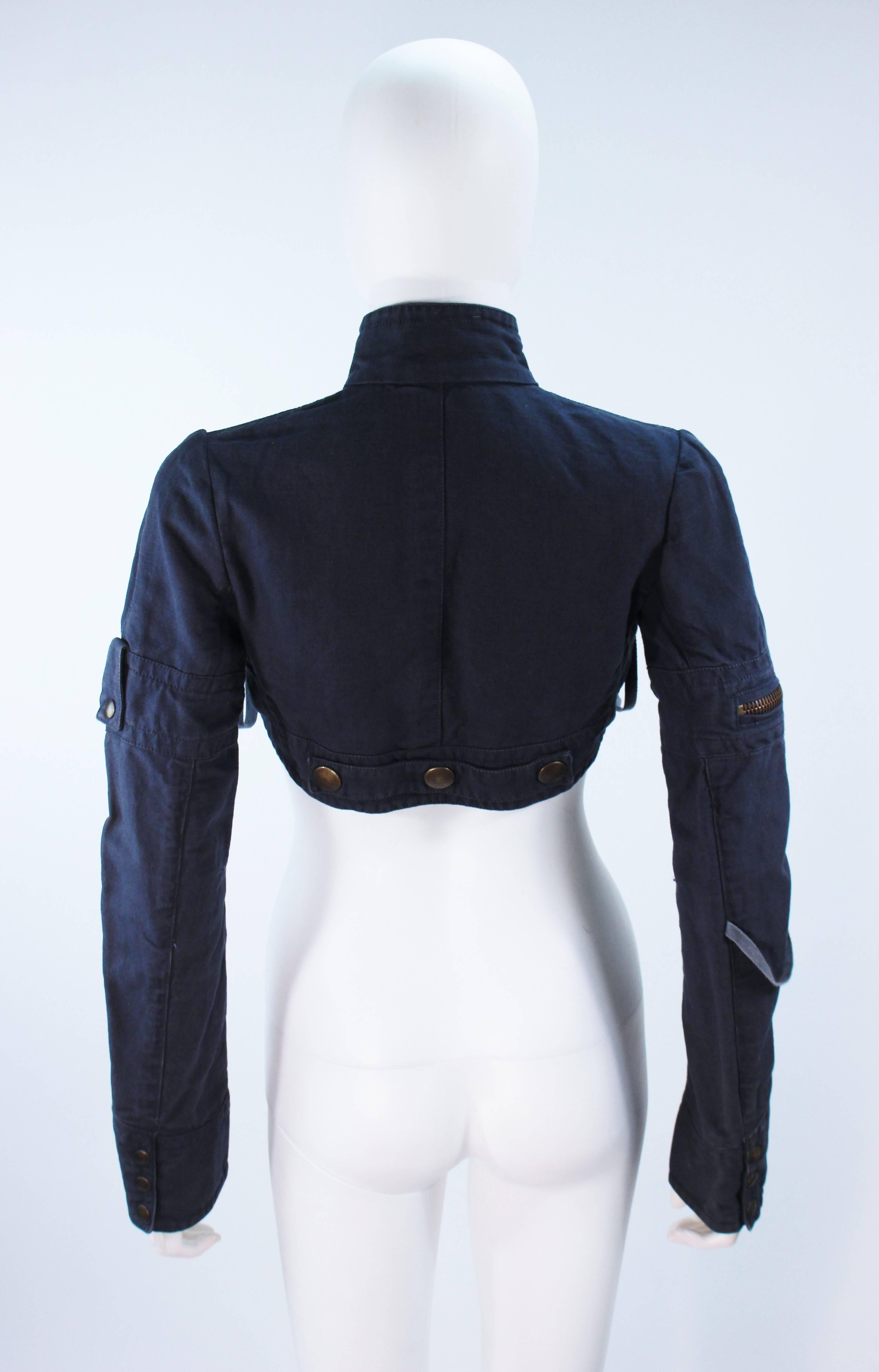 BALMAIN PARIS Blue Denim Snap Front Cropped Jacket with Brass Hardware Size 36 5