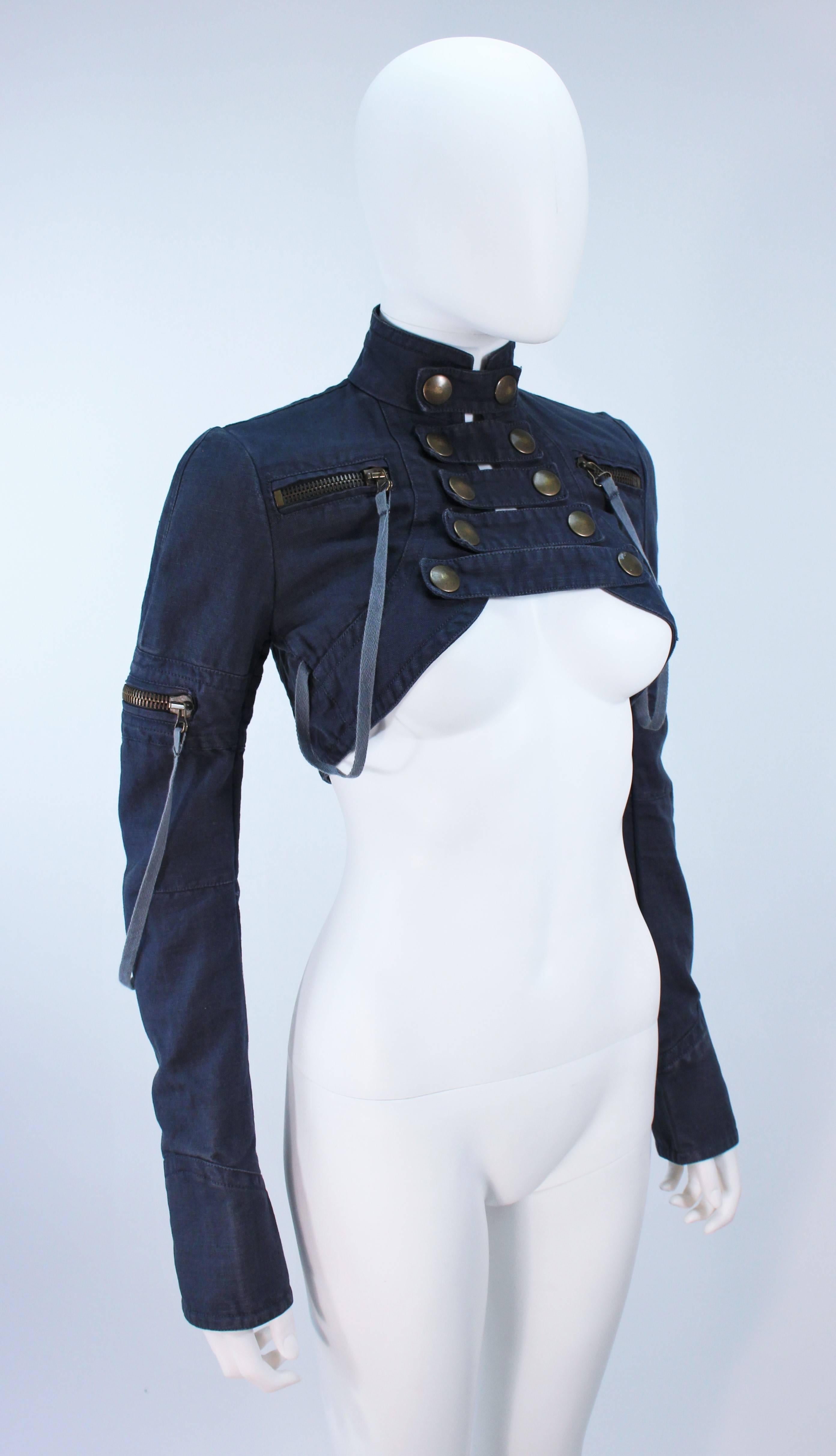 Women's BALMAIN PARIS Blue Denim Snap Front Cropped Jacket with Brass Hardware Size 36