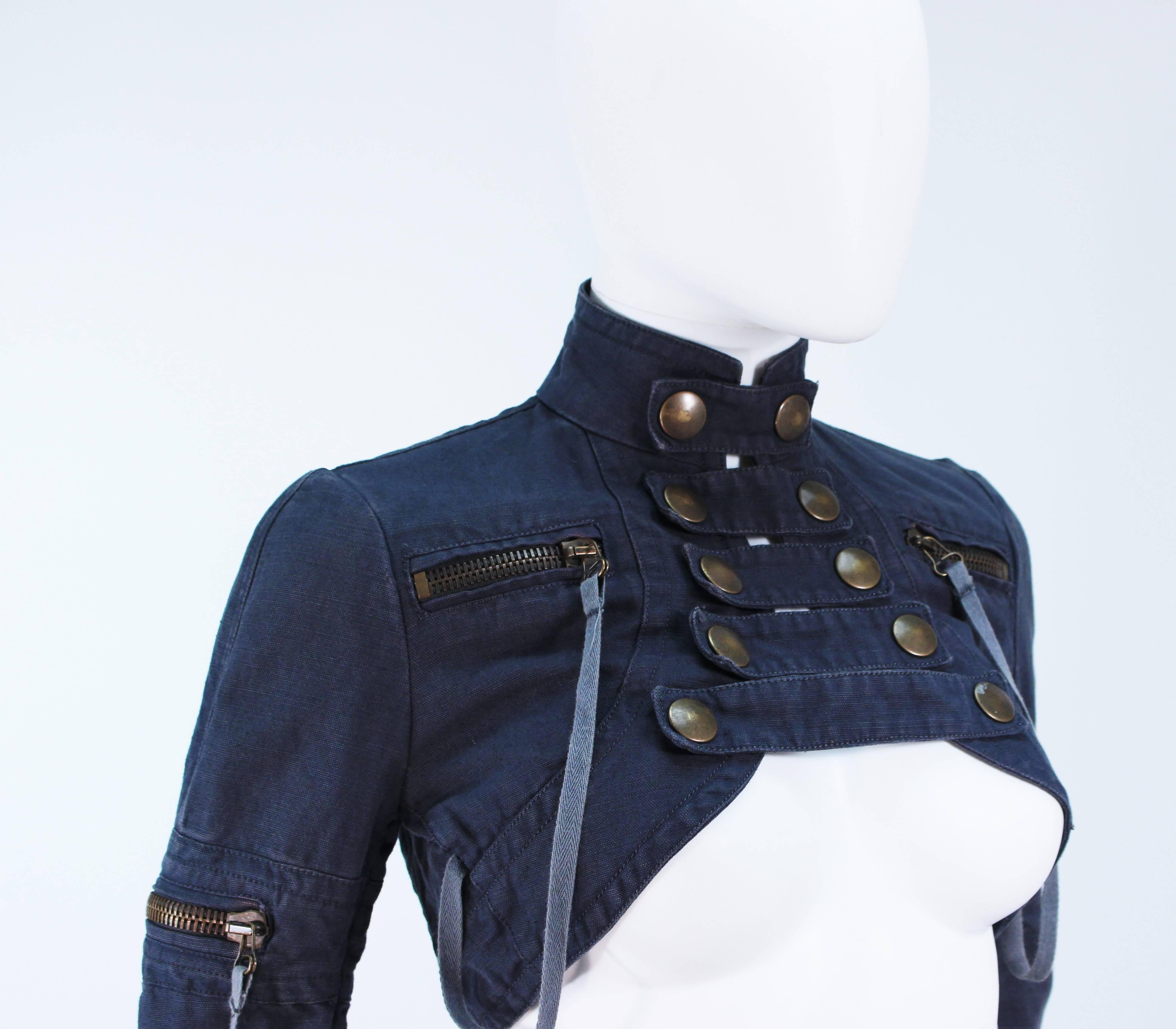 BALMAIN PARIS Blue Denim Snap Front Cropped Jacket with Brass Hardware Size 36 1