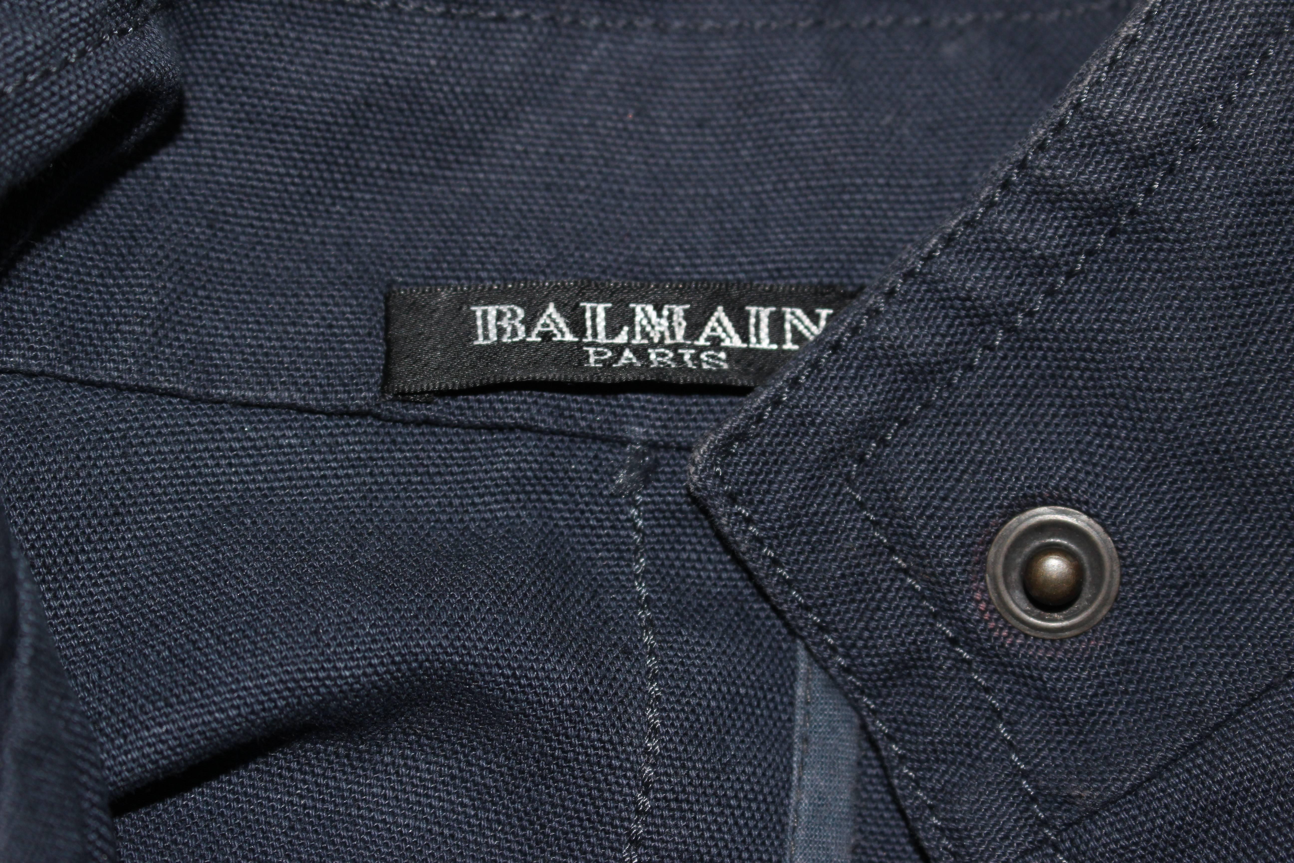 BALMAIN PARIS Blue Denim Snap Front Cropped Jacket with Brass Hardware Size 36 6