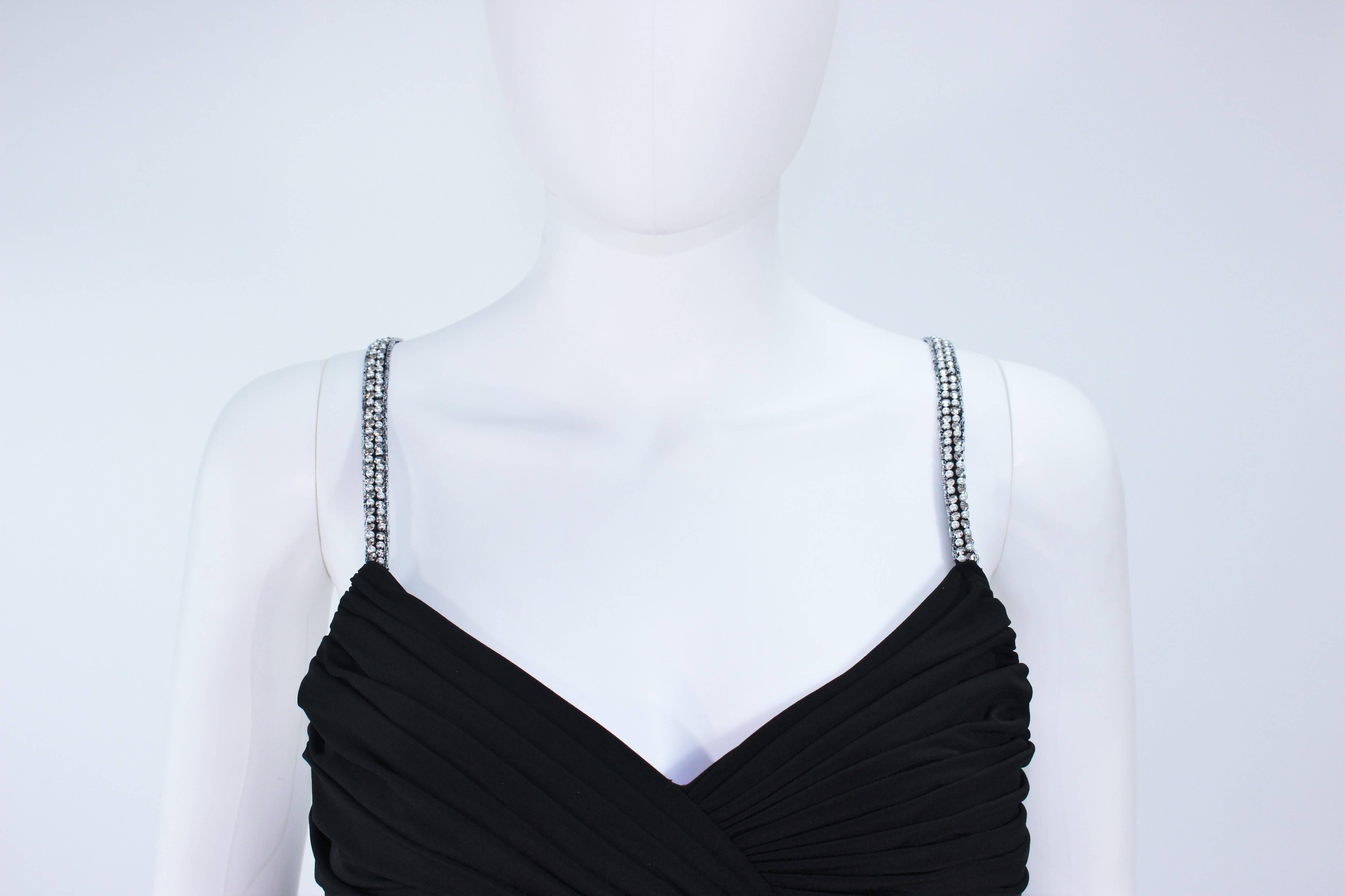VICTORIA ROYAL Black Draped Jersey Gown with Rhinestone Straps 4 In Excellent Condition For Sale In Los Angeles, CA