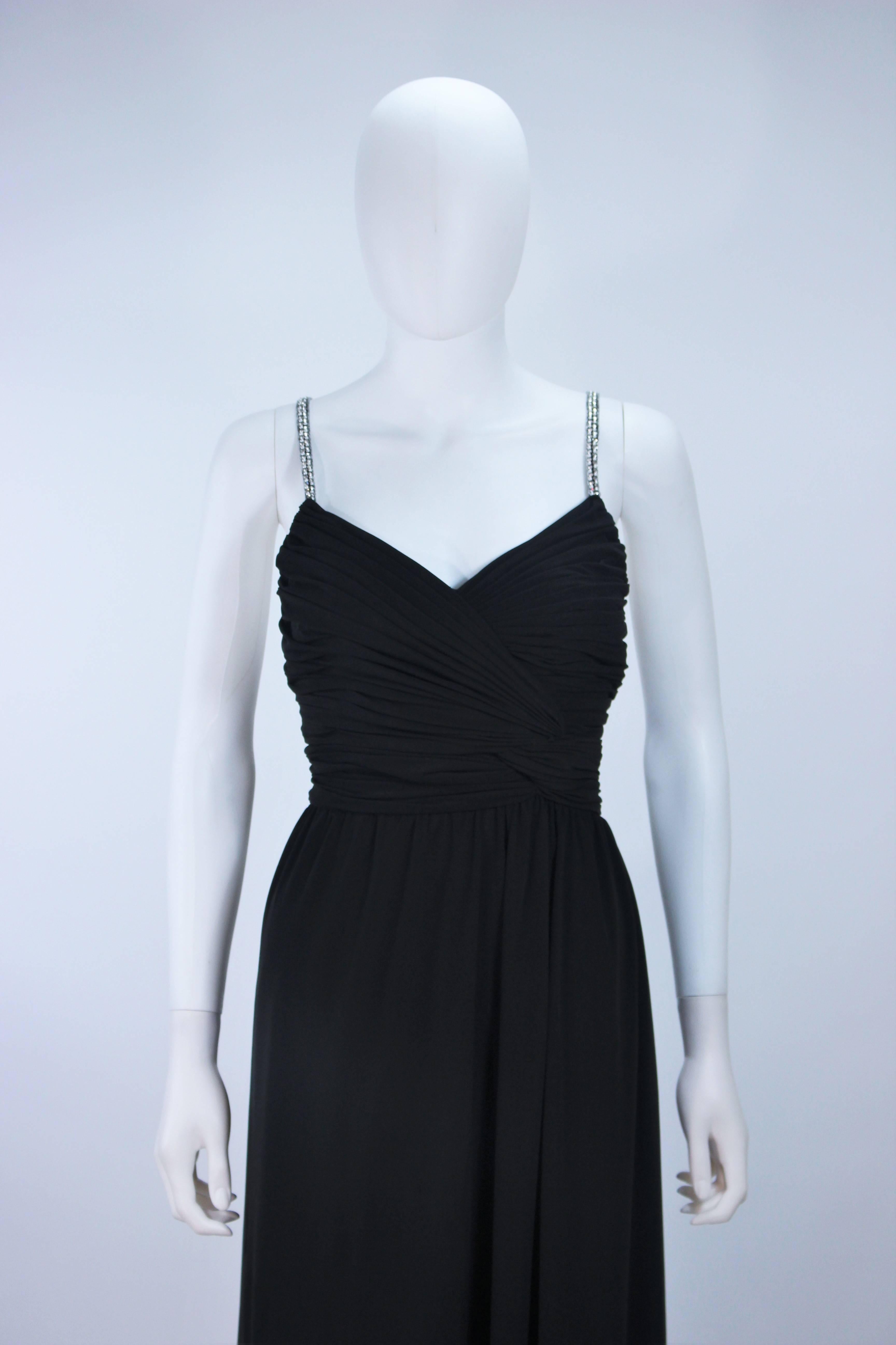 VICTORIA ROYAL Black Draped Jersey Gown with Rhinestone Straps 4 For Sale 2