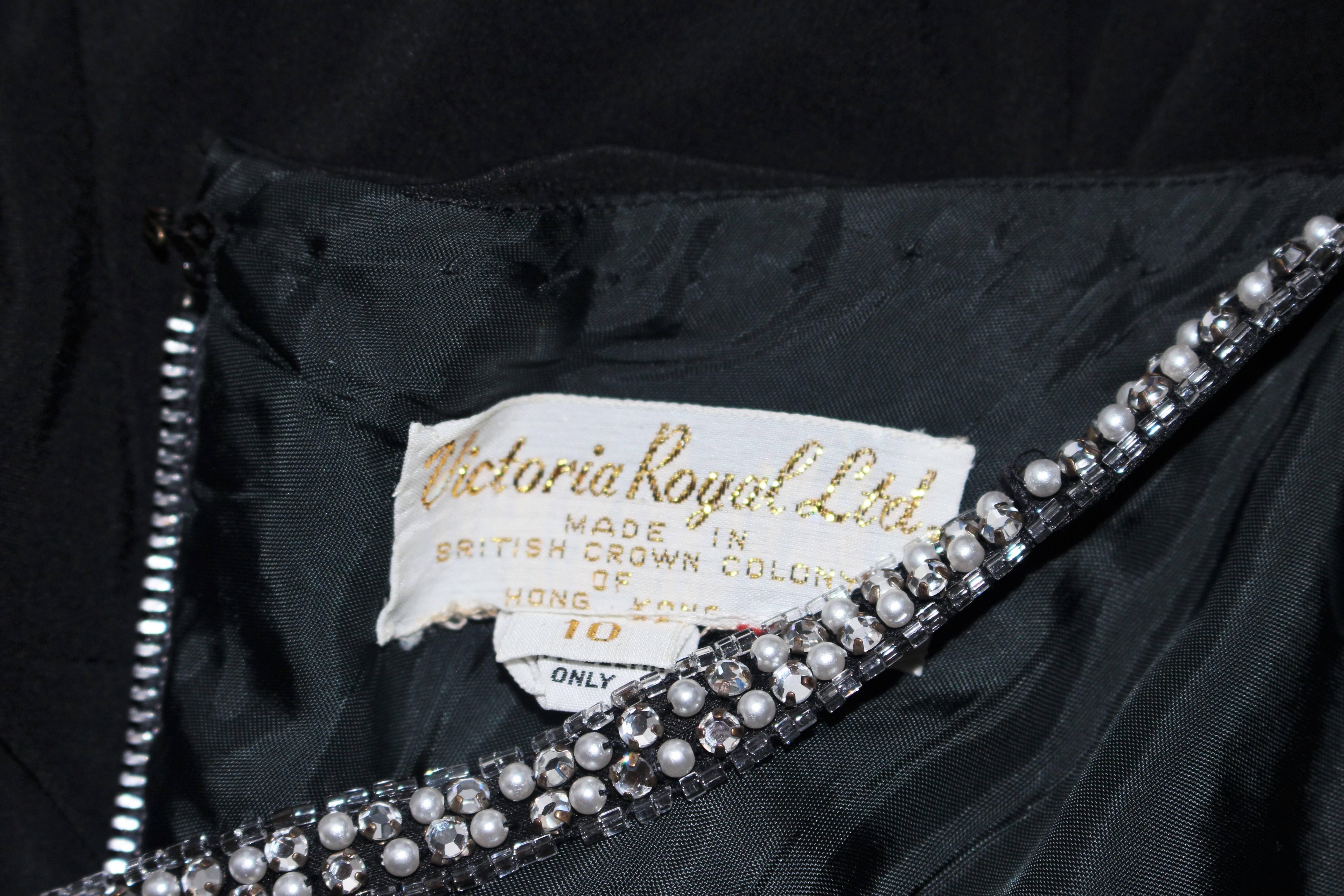 VICTORIA ROYAL Black Draped Jersey Gown with Rhinestone Straps 4 For Sale 3