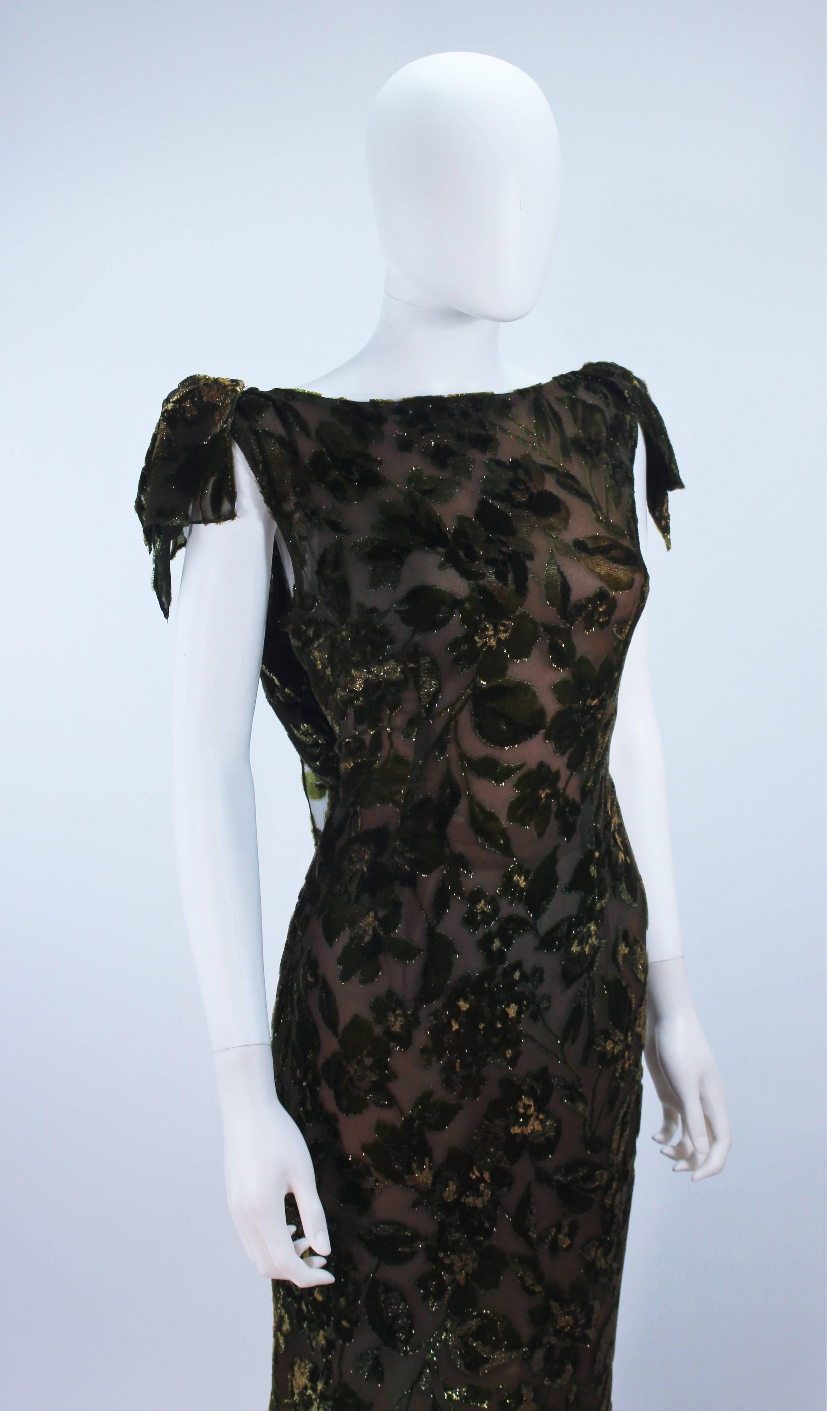 Green Metallic Silk Velvet Draped Gown Size 6 8 1
