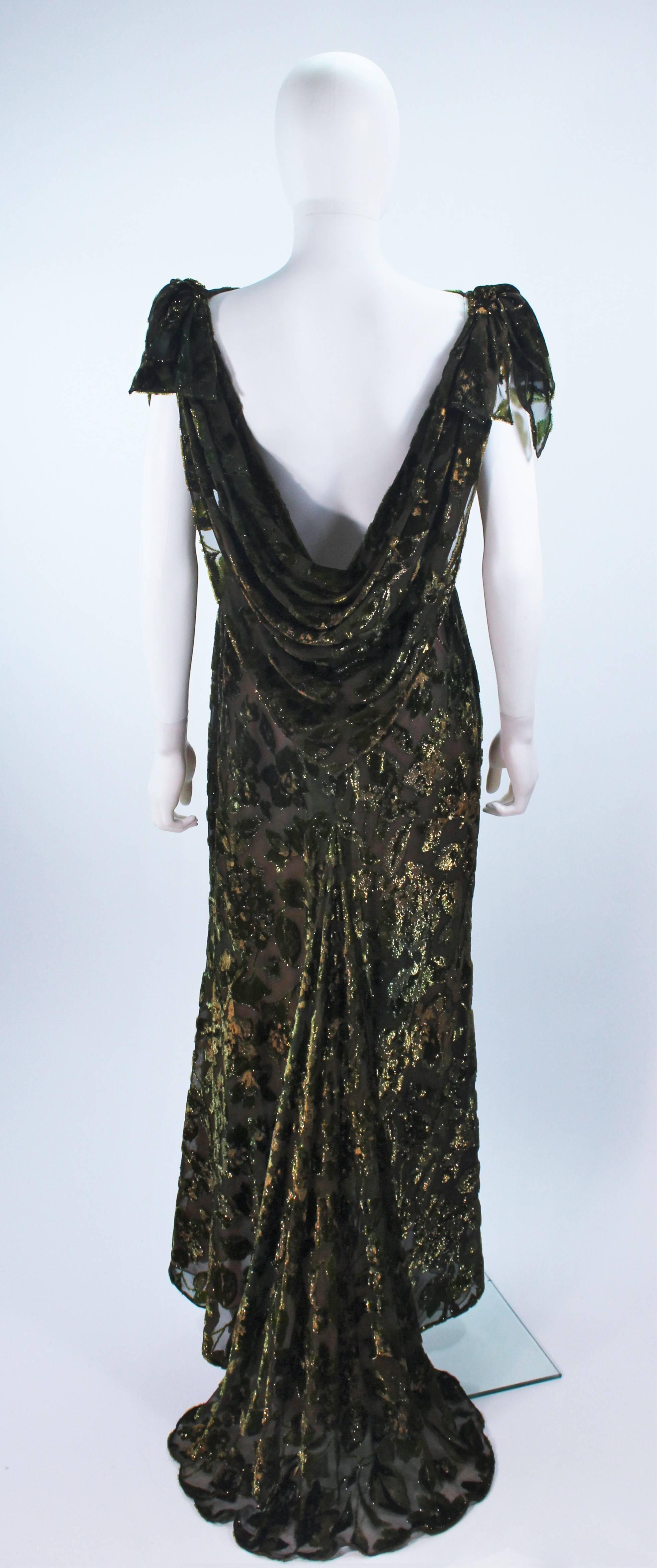 Green Metallic Silk Velvet Draped Gown Size 6 8 4