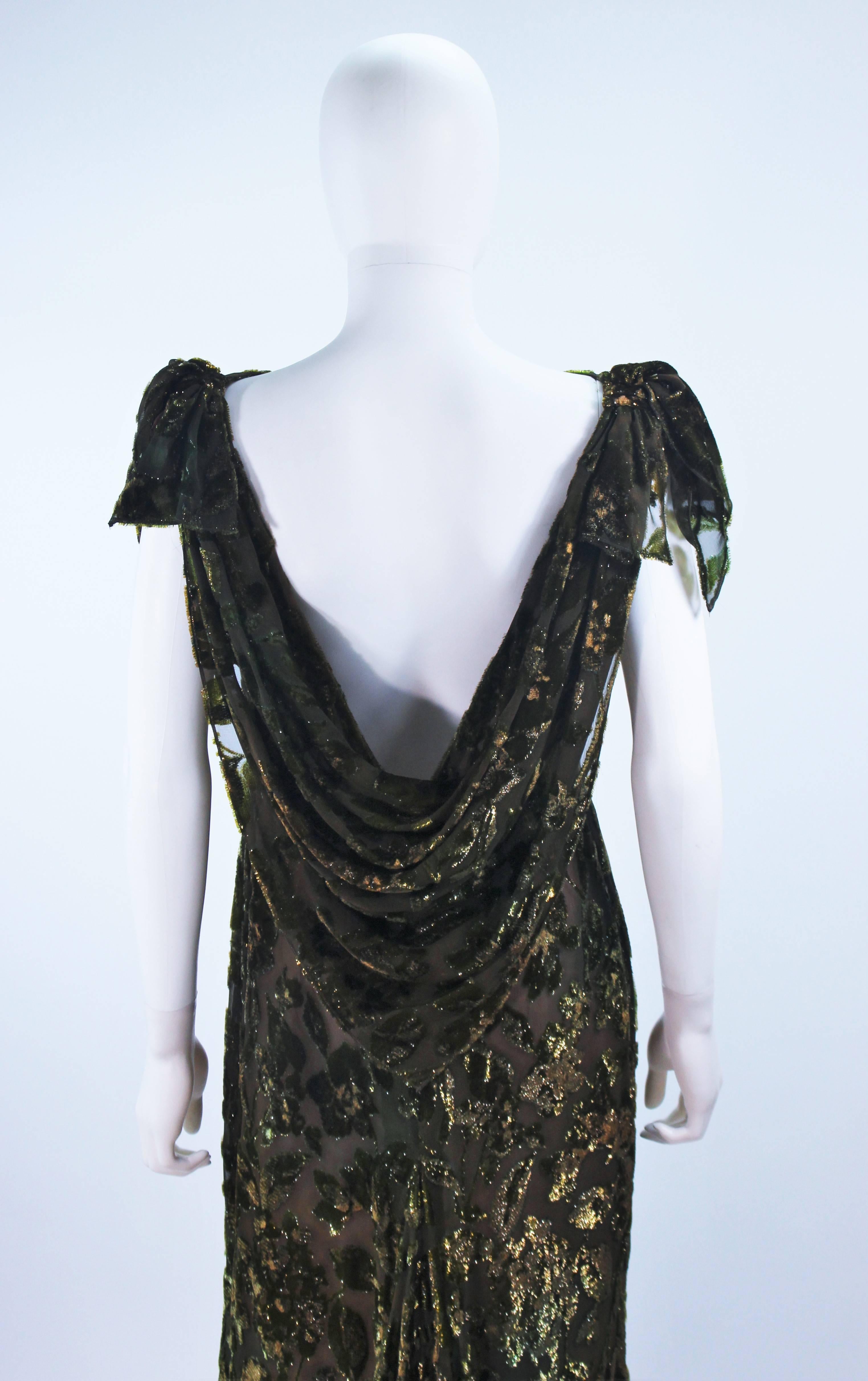 Green Metallic Silk Velvet Draped Gown Size 6 8 5