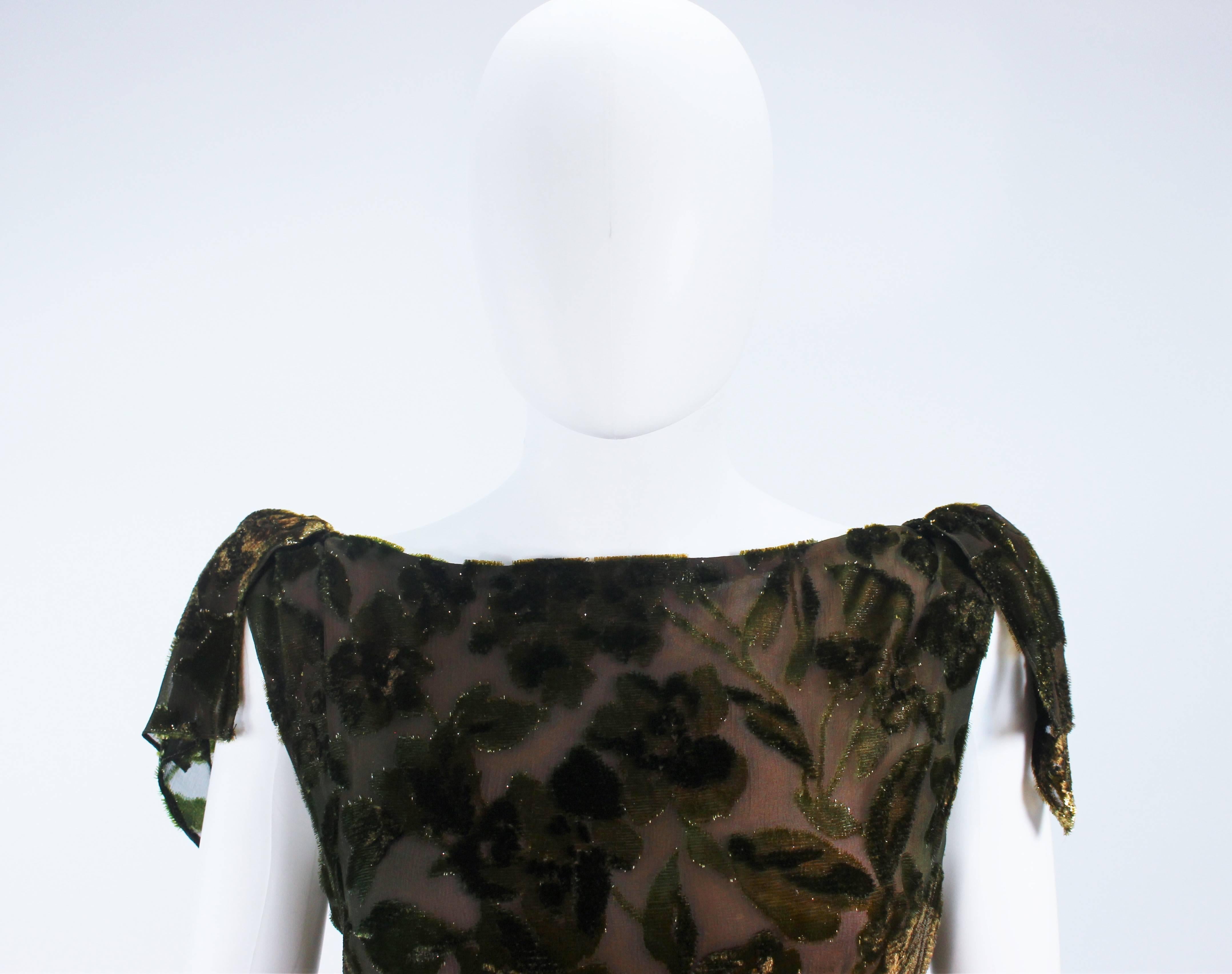 Green Metallic Silk Velvet Draped Gown Size 6 8 In Excellent Condition In Los Angeles, CA