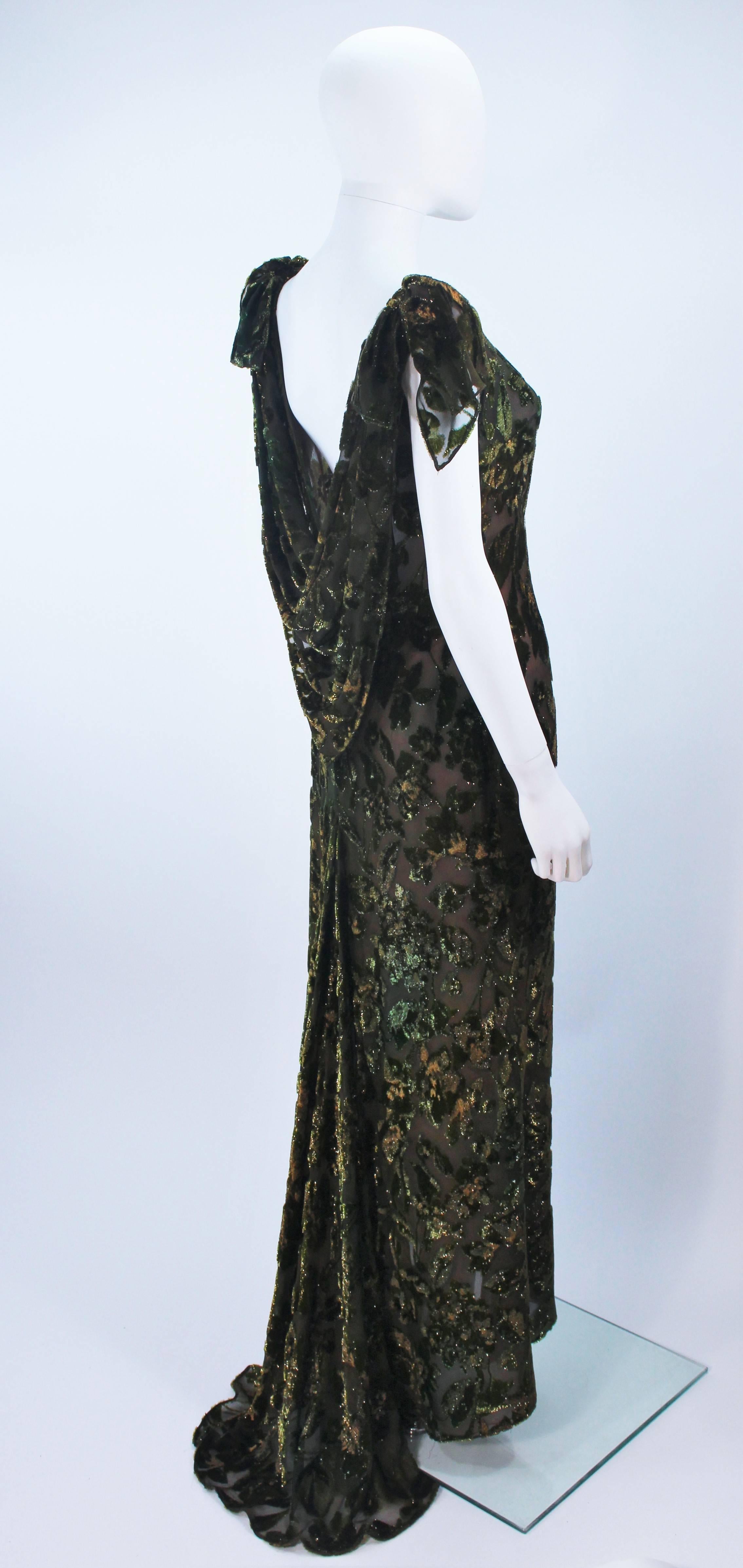 Green Metallic Silk Velvet Draped Gown Size 6 8 3